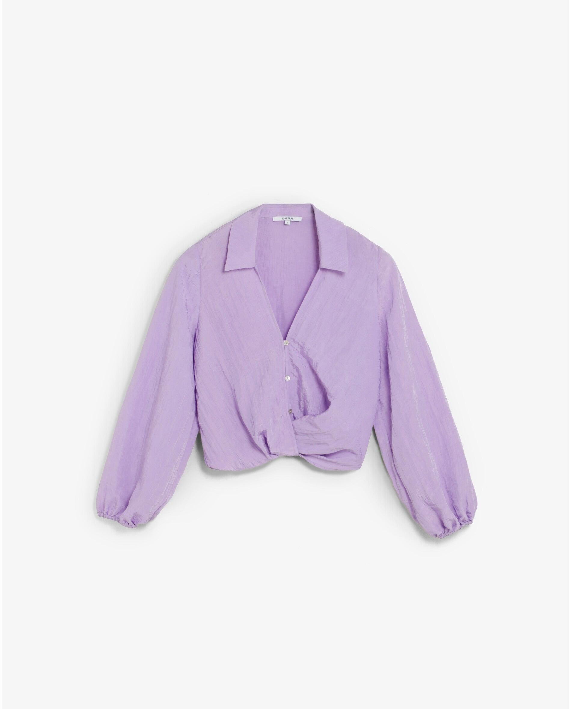 Blusa com Decote em V e Mangas Abalonadas Lilás-4