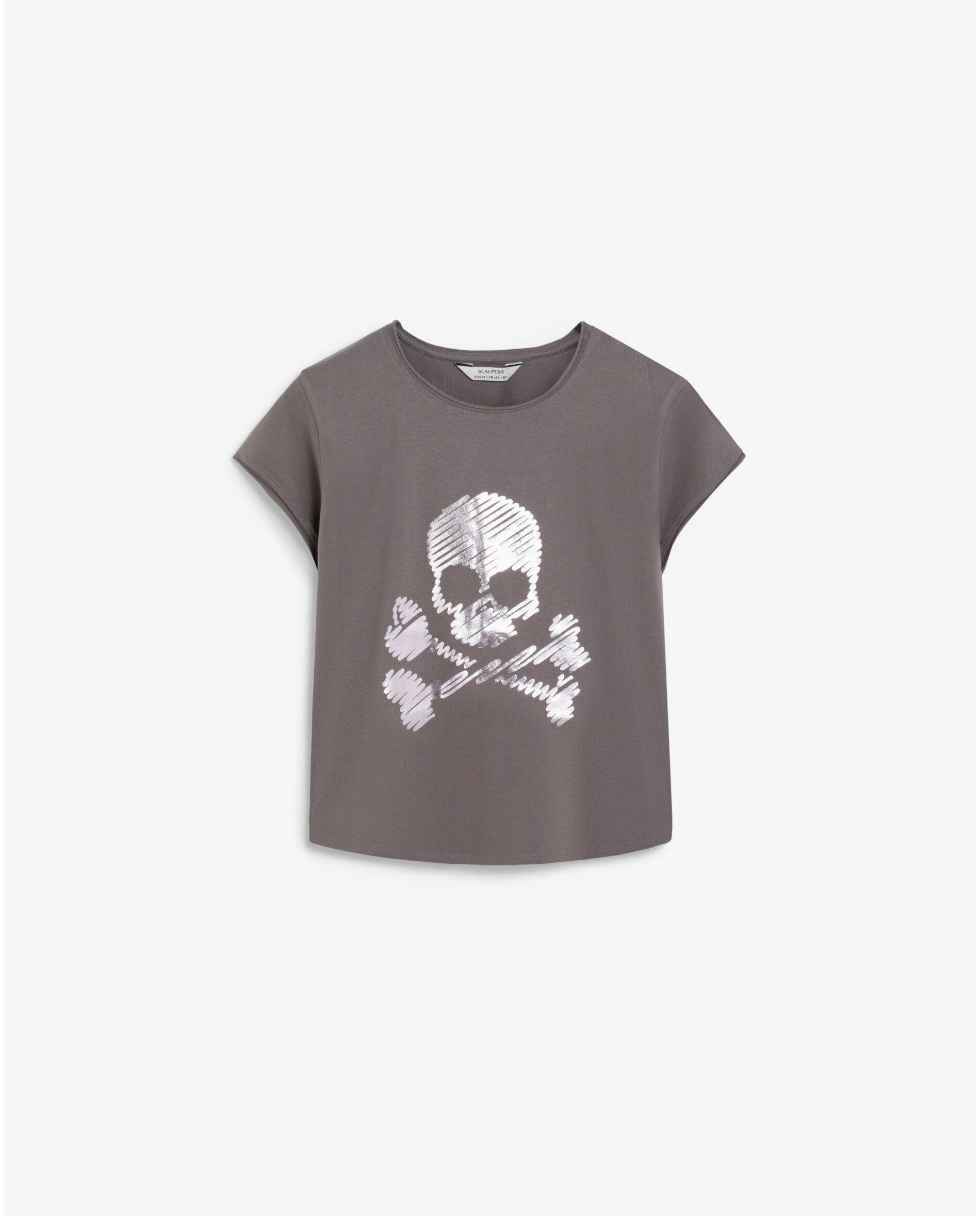 T-shirt Regular Fit Infantil com Caveira Metalizada Antracite-1