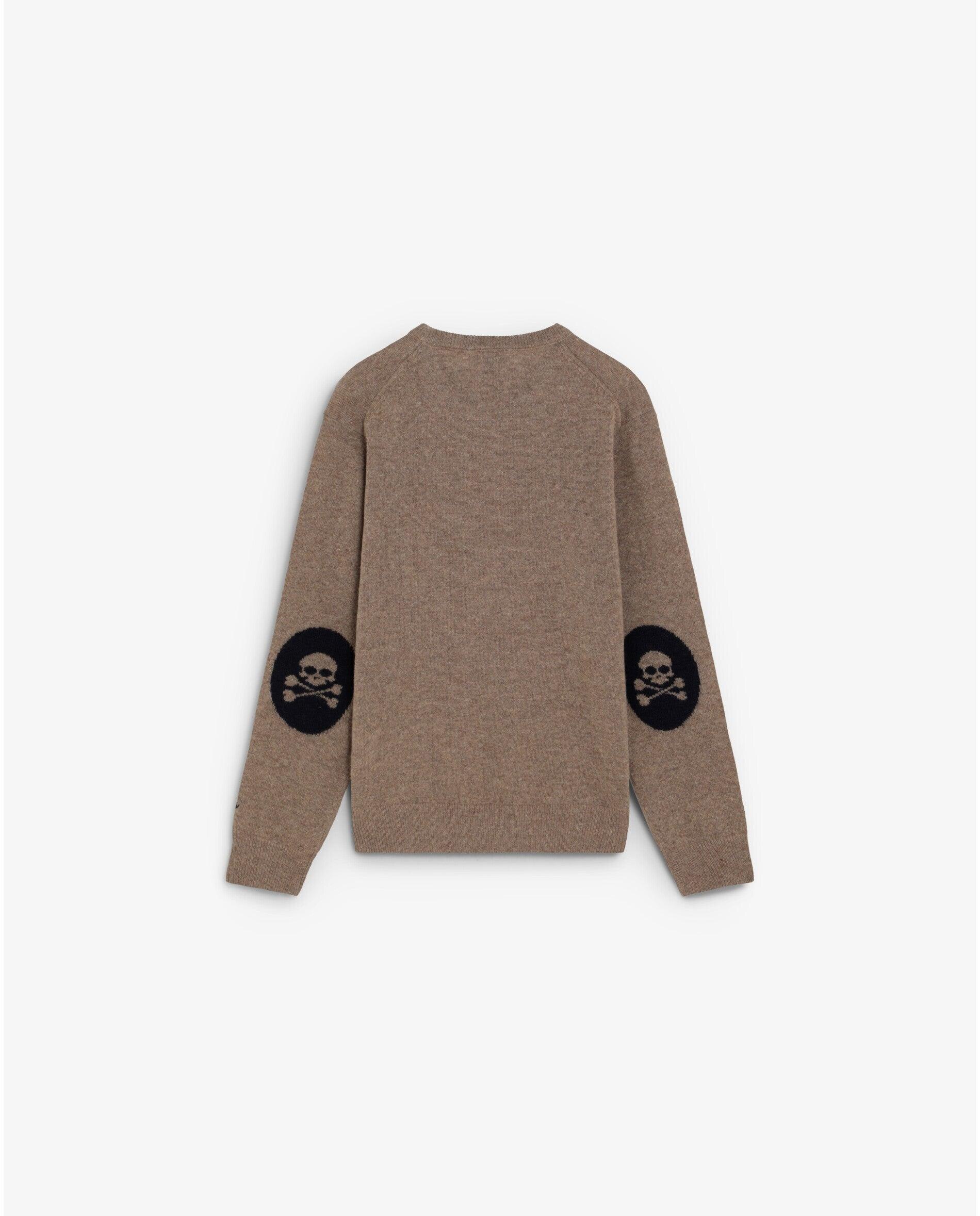 Camisola Infantil com Patches de Caveira em Contraste nos Cotovelos Scalpers Taupe-2