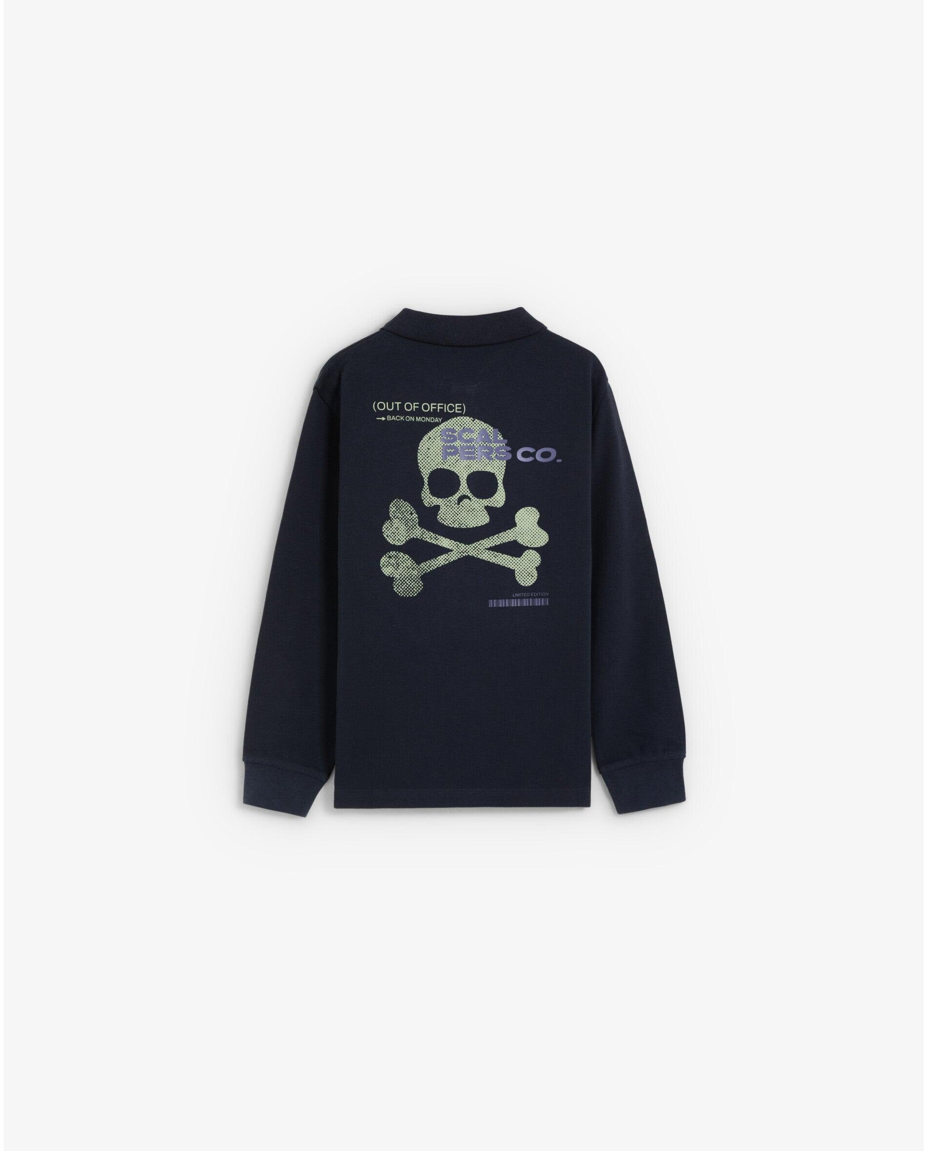 Polo Infantil de Manga Comprida com Estampado Posterior Navy-2