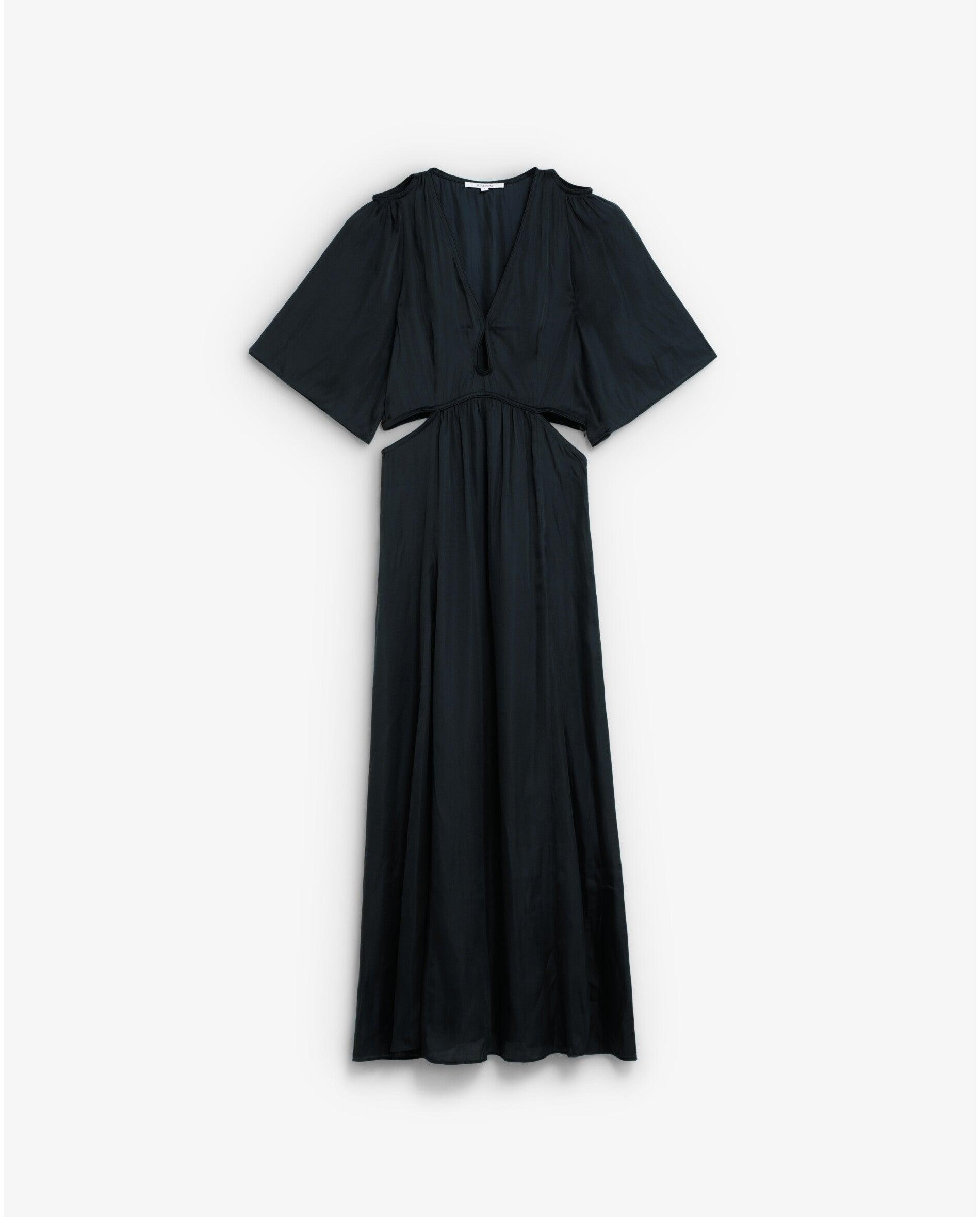 Vestido Midi Cut Out com Decote em V Preto-6