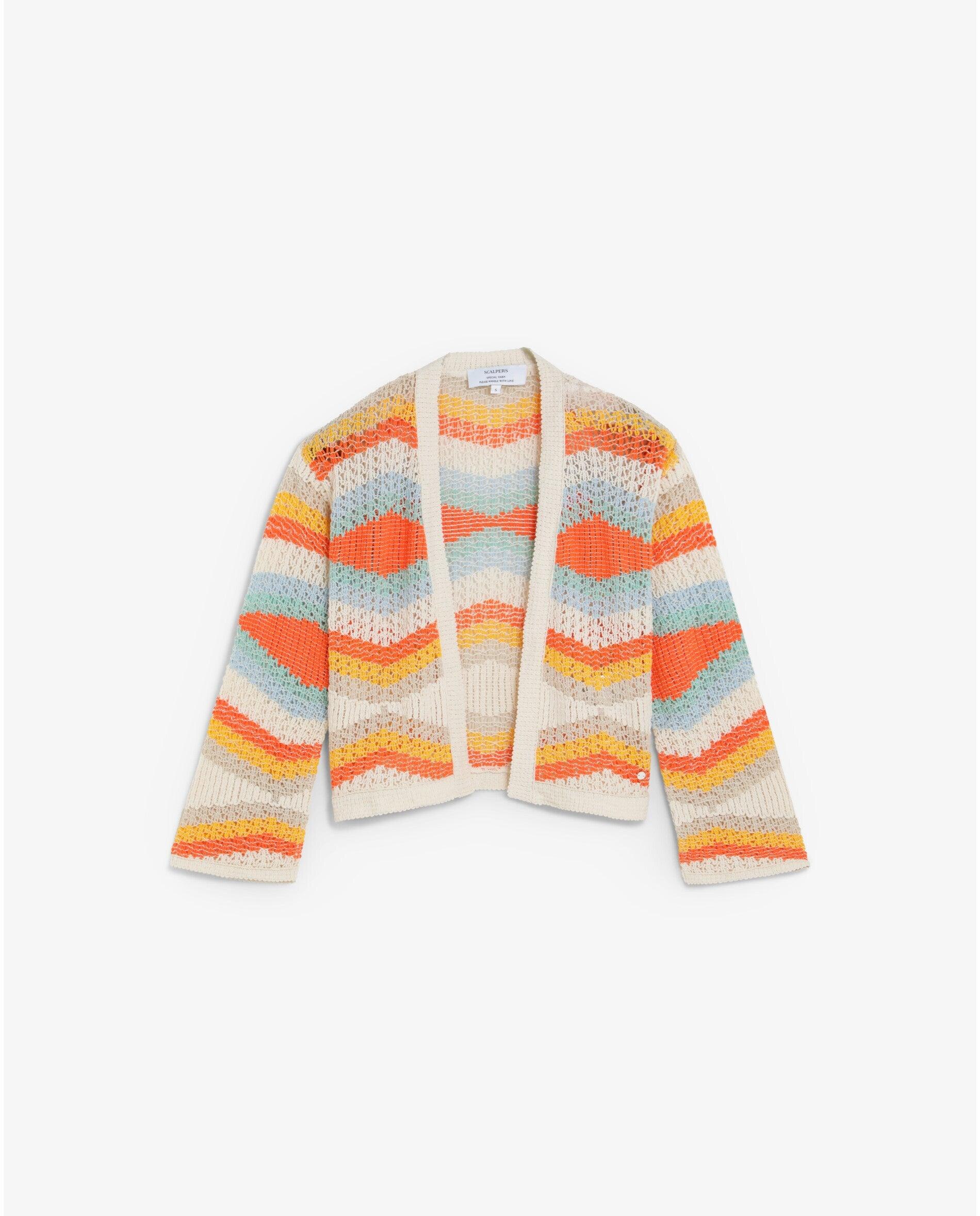 Cardigan em Crochet com Mangas Amplas Multicolor-4