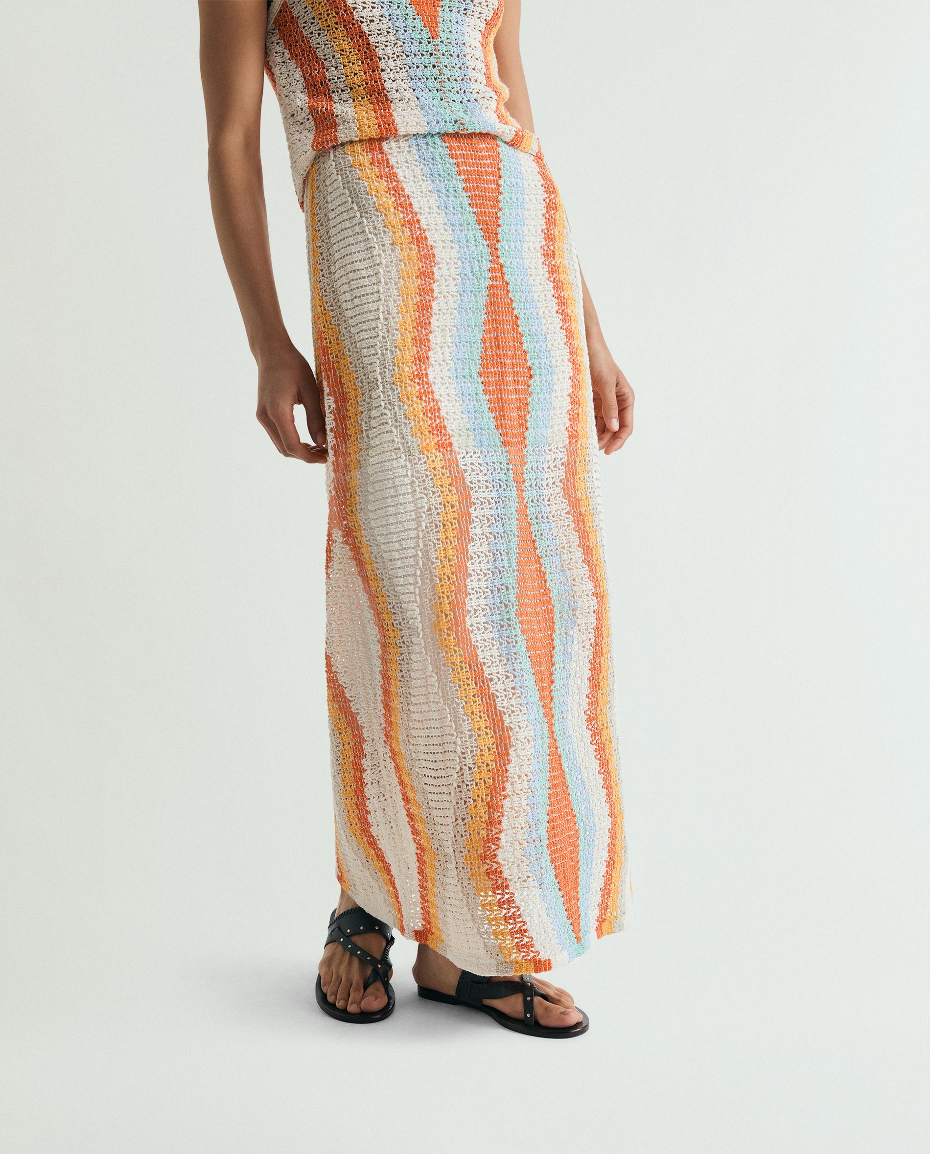 Saia de Malha Crochê com Cintura Elástica Multicolor-3