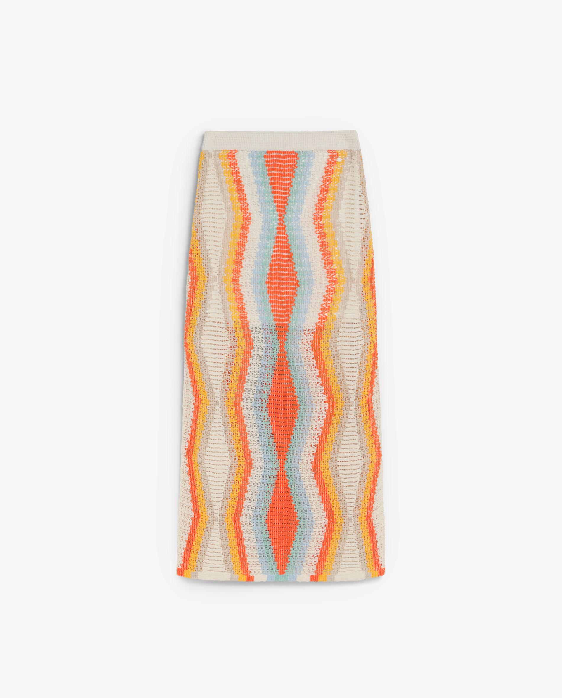 Saia de Malha Crochê com Cintura Elástica Multicolor-4