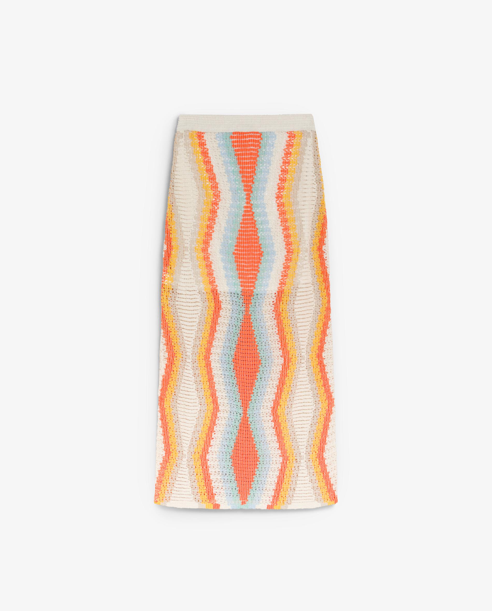 Saia de Malha Crochê com Cintura Elástica Multicolor-5