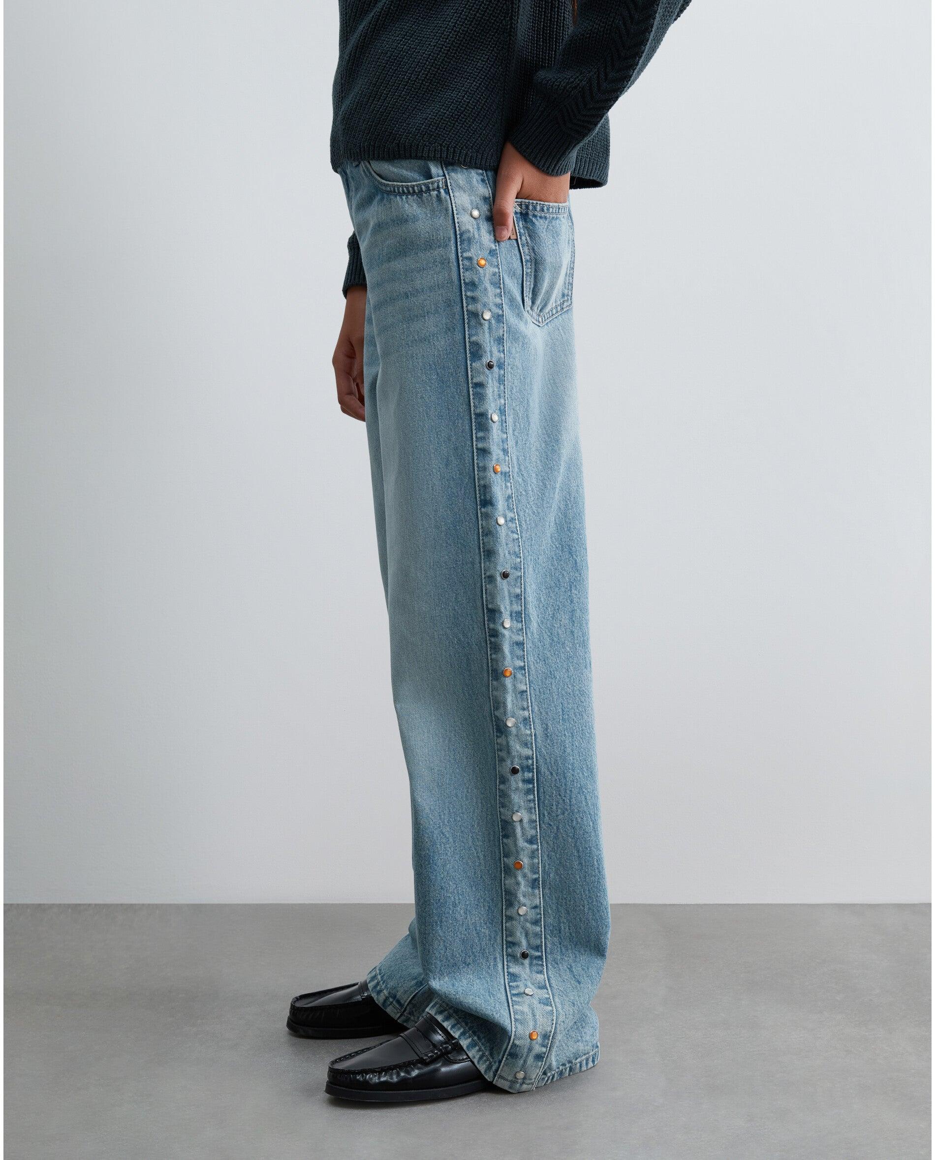 Jeans Wide Leg com Tachas Laterais Infantil Scalpers Índigo-2