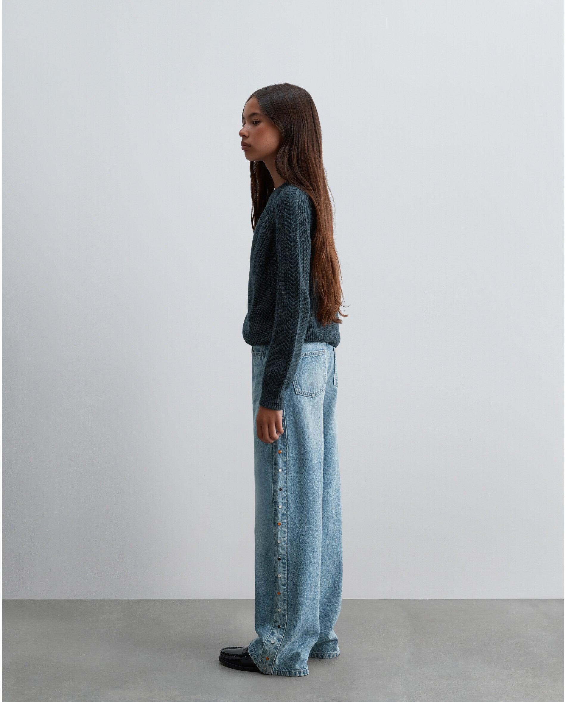 Jeans Wide Leg com Tachas Laterais Infantil Scalpers Índigo-3
