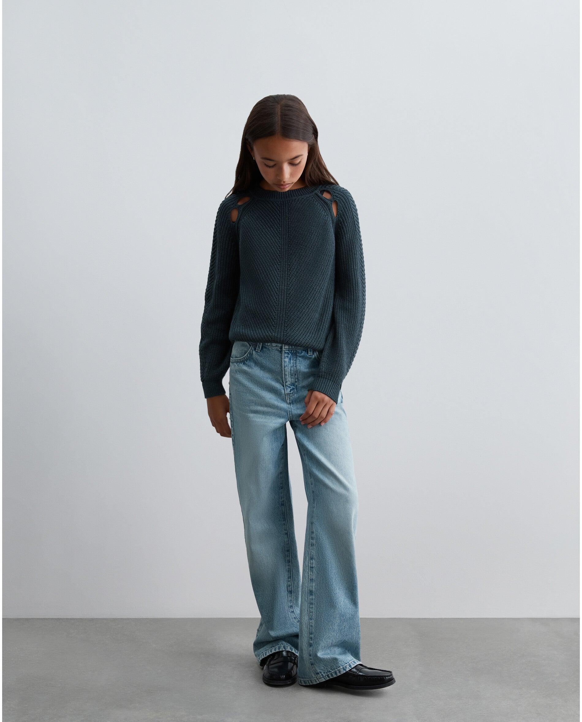 Jeans Wide Leg com Tachas Laterais Infantil Scalpers Índigo-4