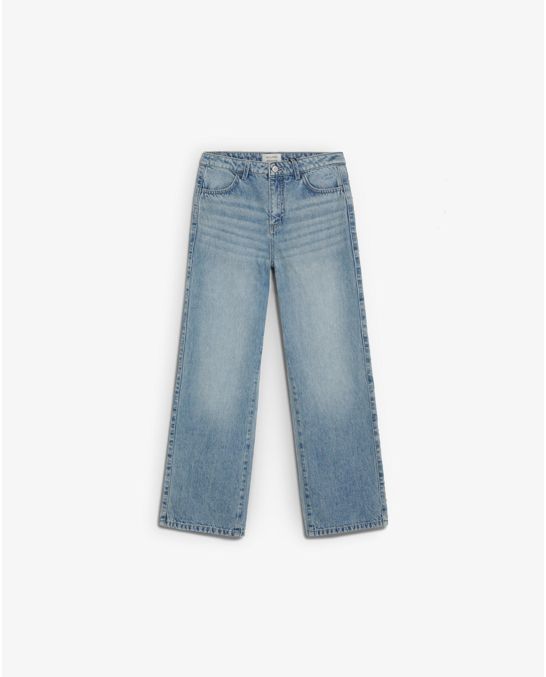 Jeans Wide Leg com Tachas Laterais Infantil Scalpers Índigo-5