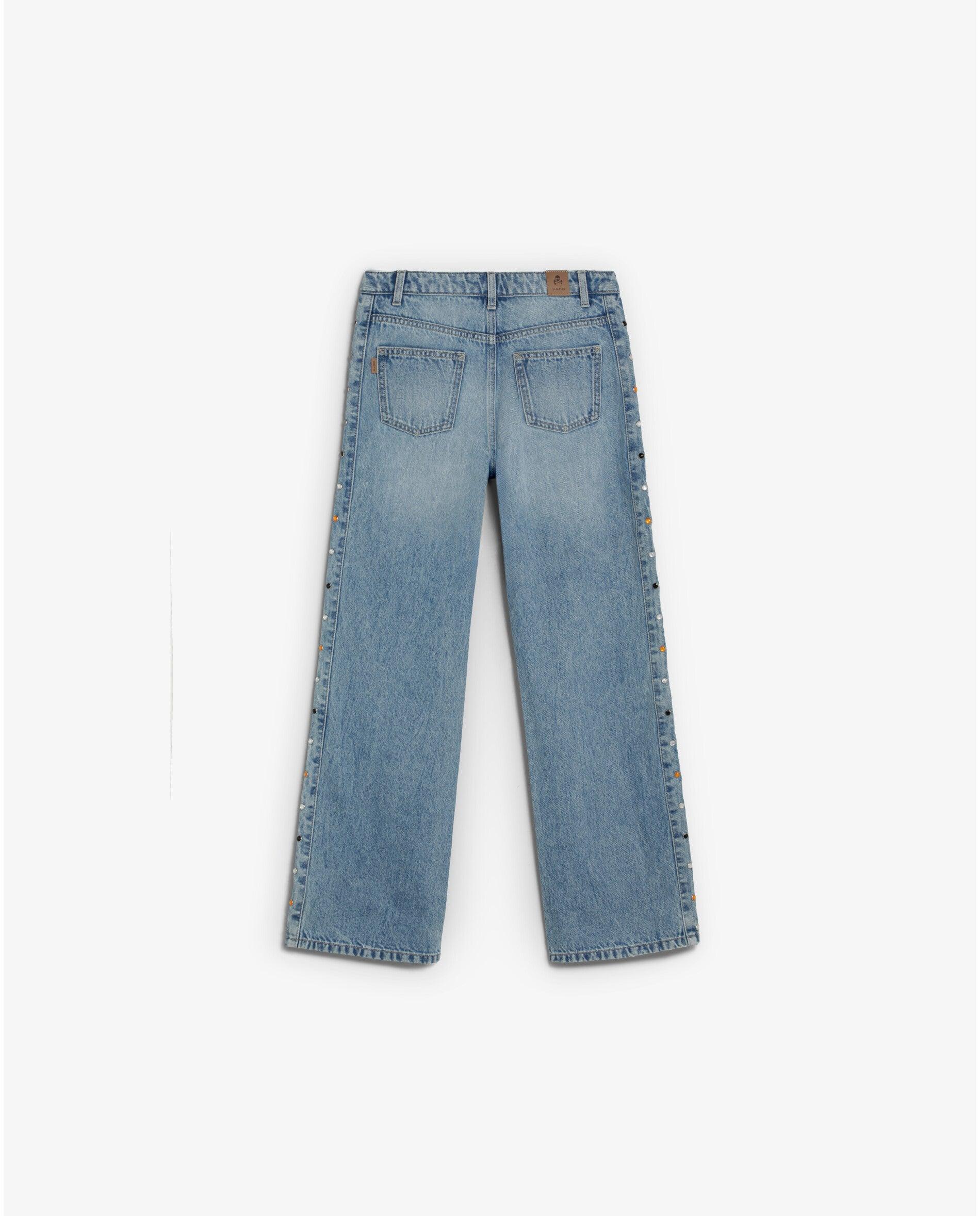 Jeans Wide Leg com Tachas Laterais Infantil Scalpers Índigo-6