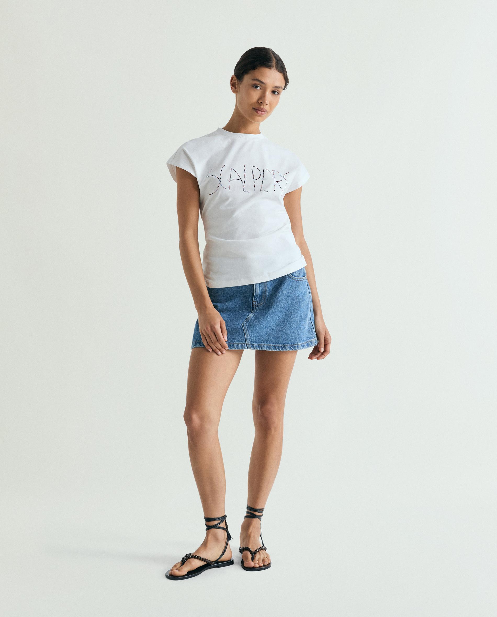 T-shirt com Logo de Strass e Nó Posterior Branco-2