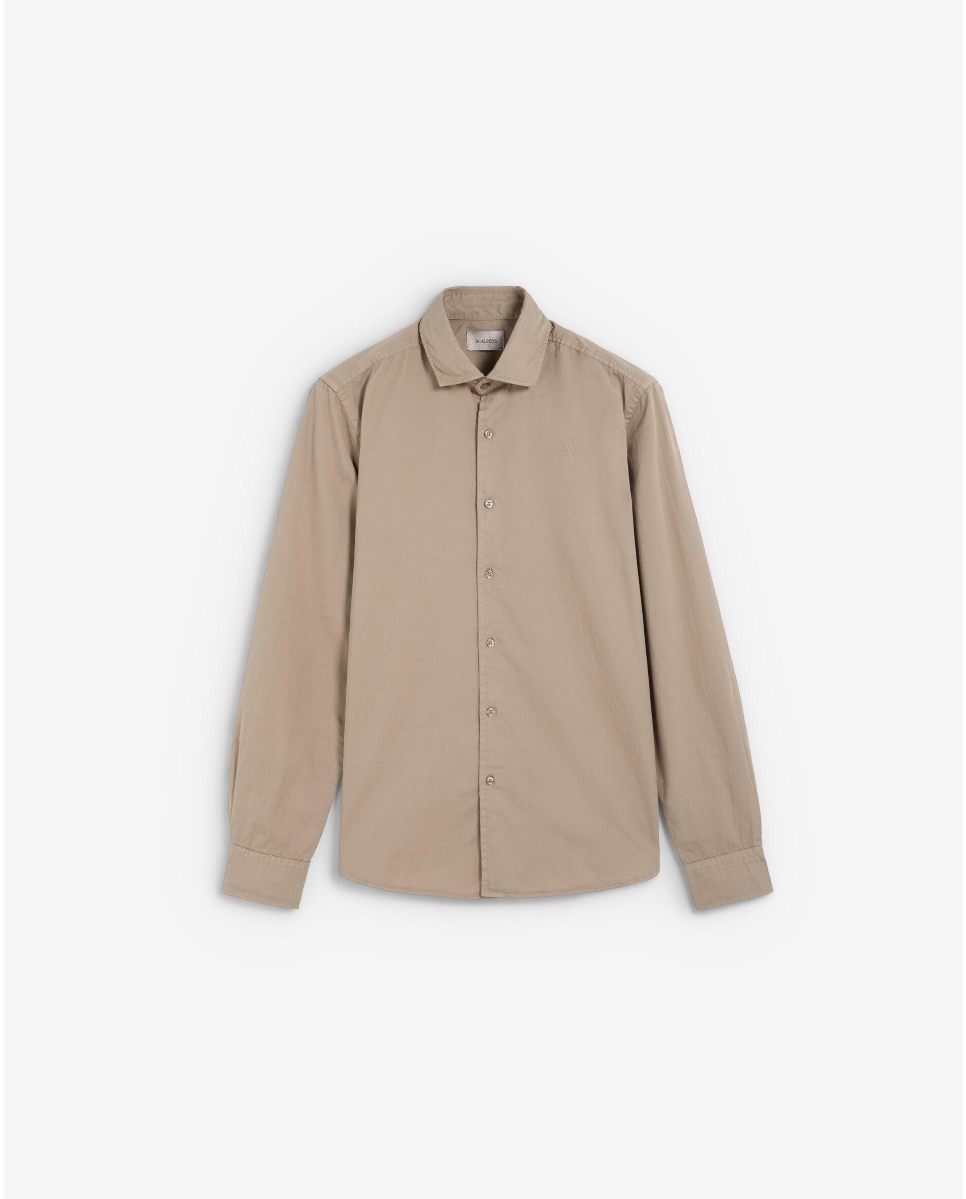 Camisa Regular Fit com Caveira Bordada Taupe-5