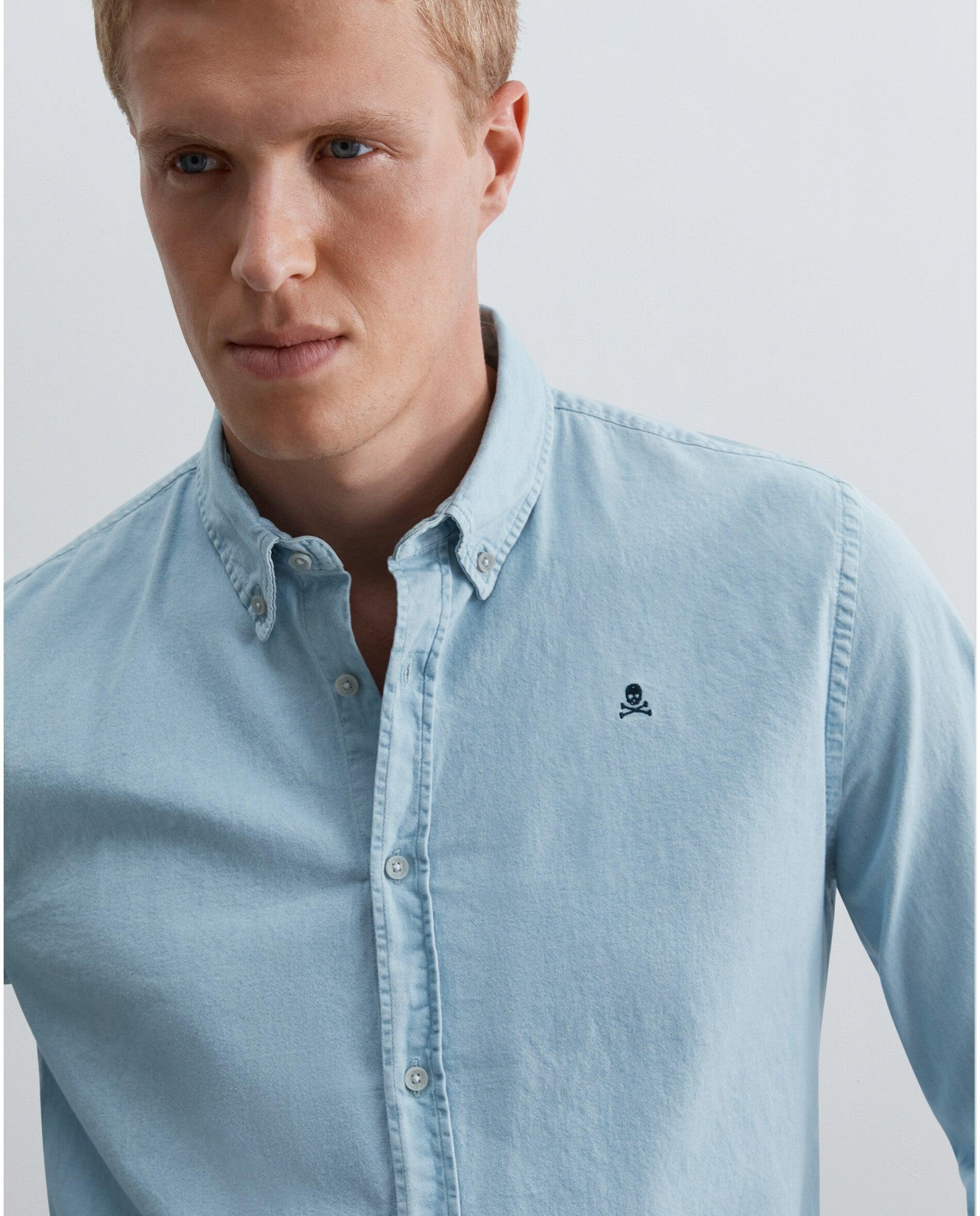 Camisa Jeans Regular Fit de Manga Comprida Azul-claro-2