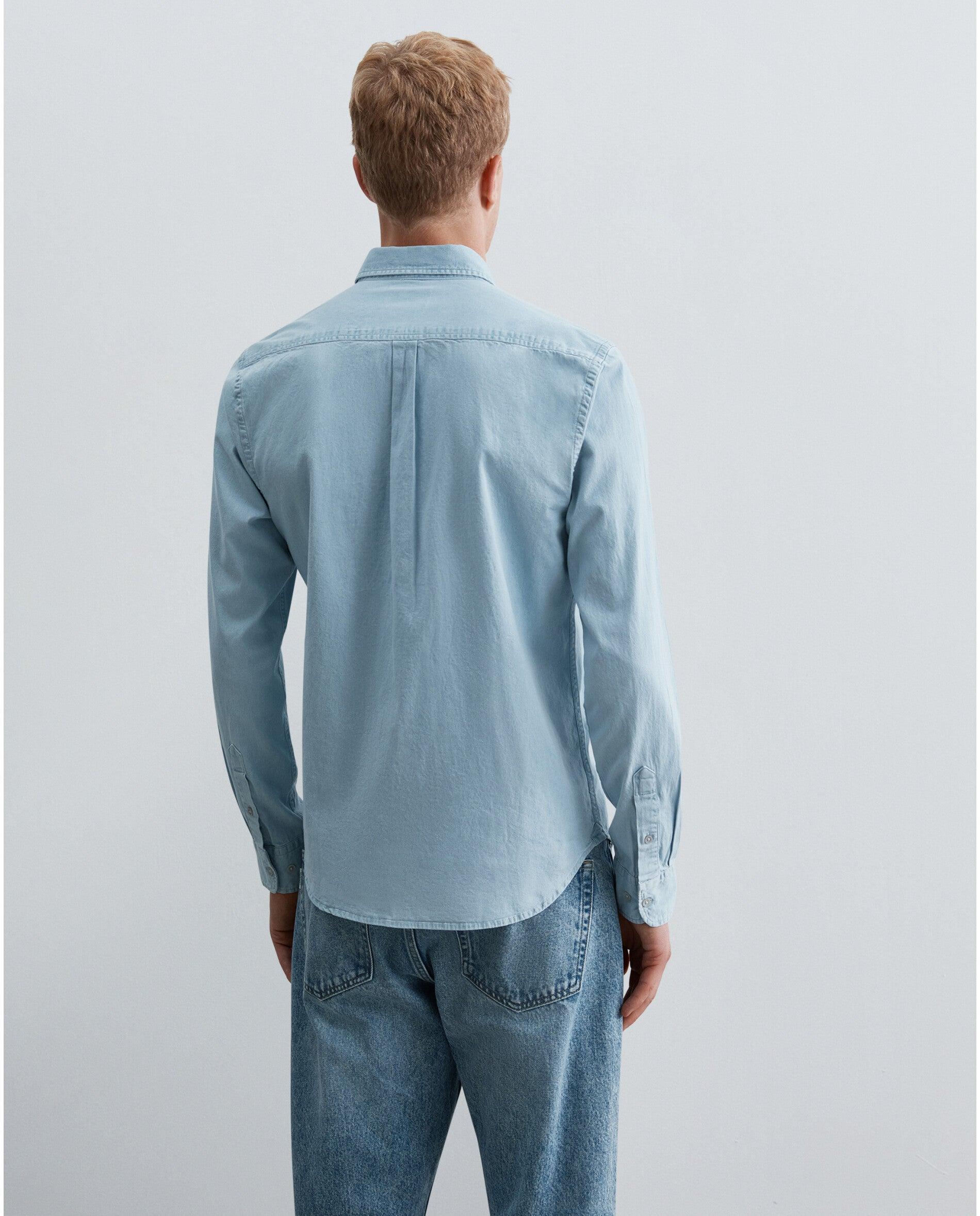 Camisa Jeans Regular Fit de Manga Comprida Azul-claro-4
