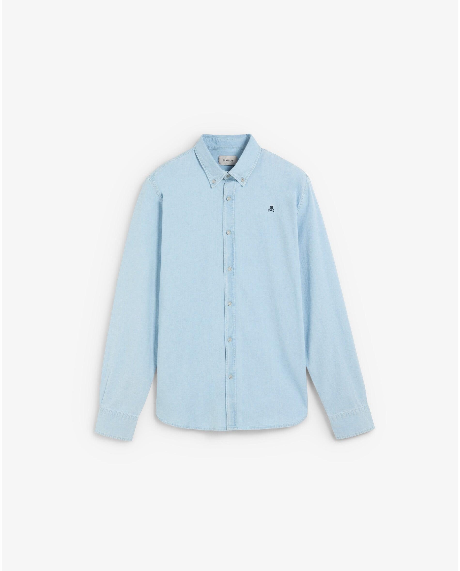 Camisa Jeans Regular Fit de Manga Comprida Azul-claro-5