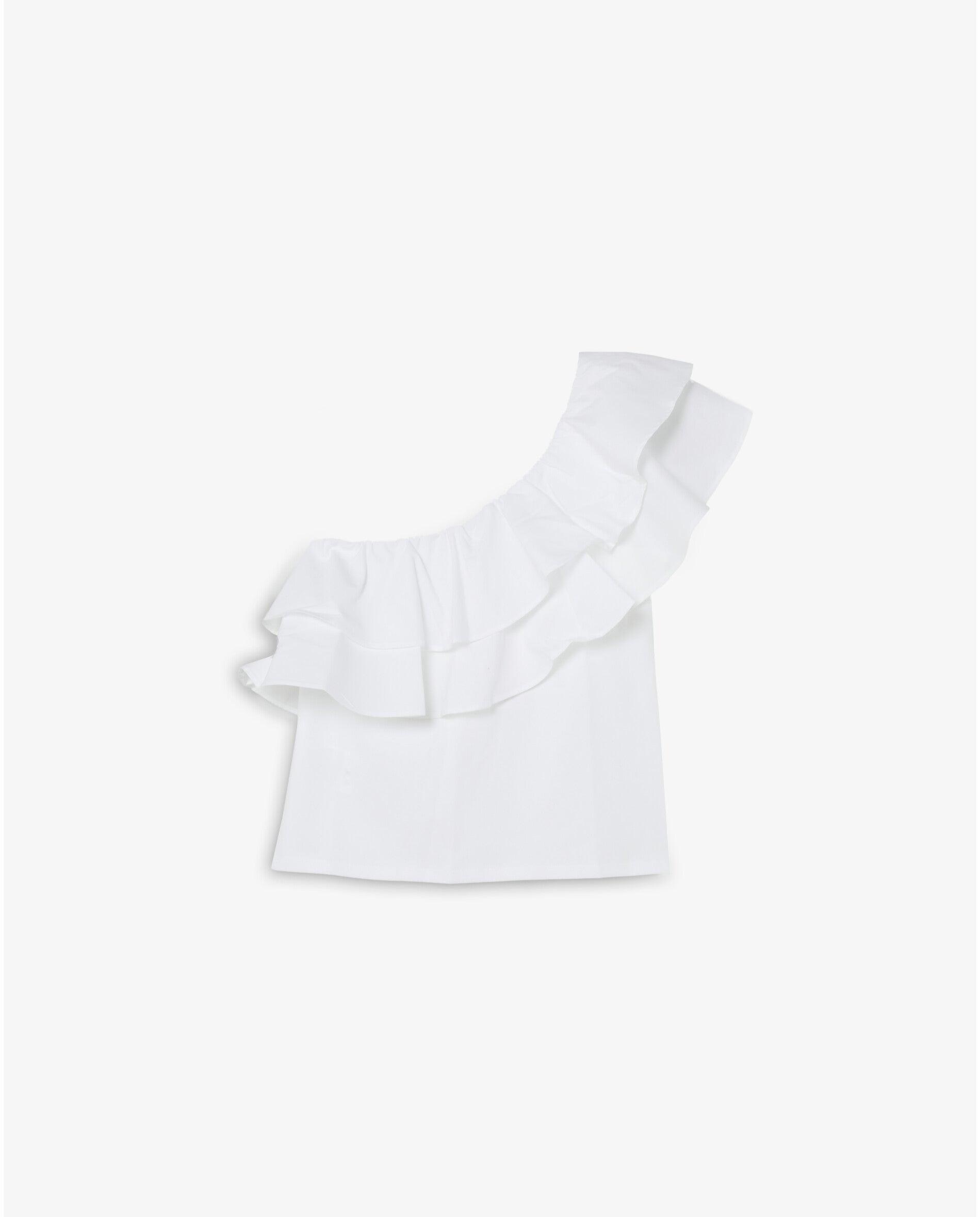 T-shirt com Decote Assimétrico e Folho Duplo Branco-5