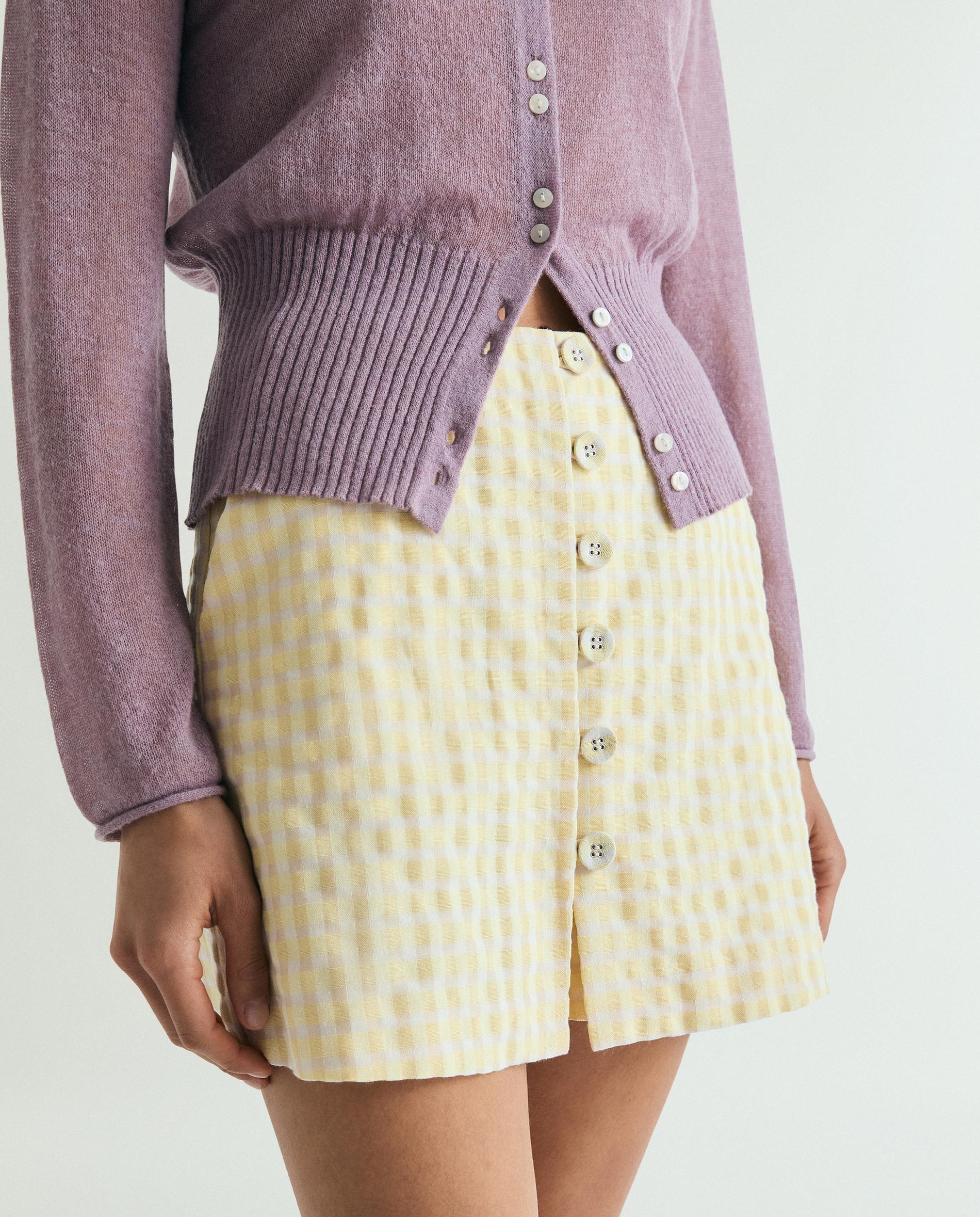 Saia-calça Curta Aos Quadrados Vichy Amarelo-limão-2