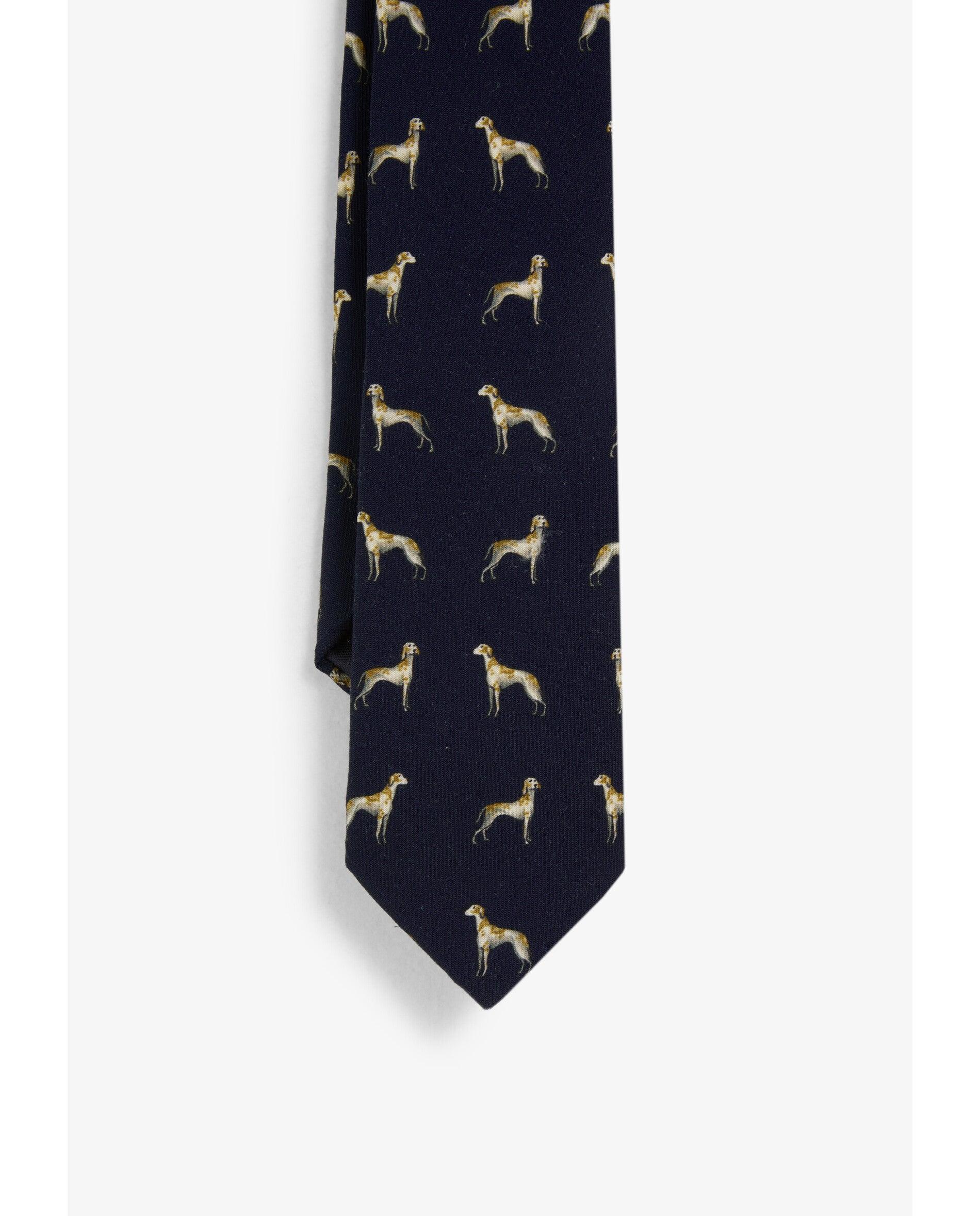 Gravata de Lã com Estampado de Cães Azul-2