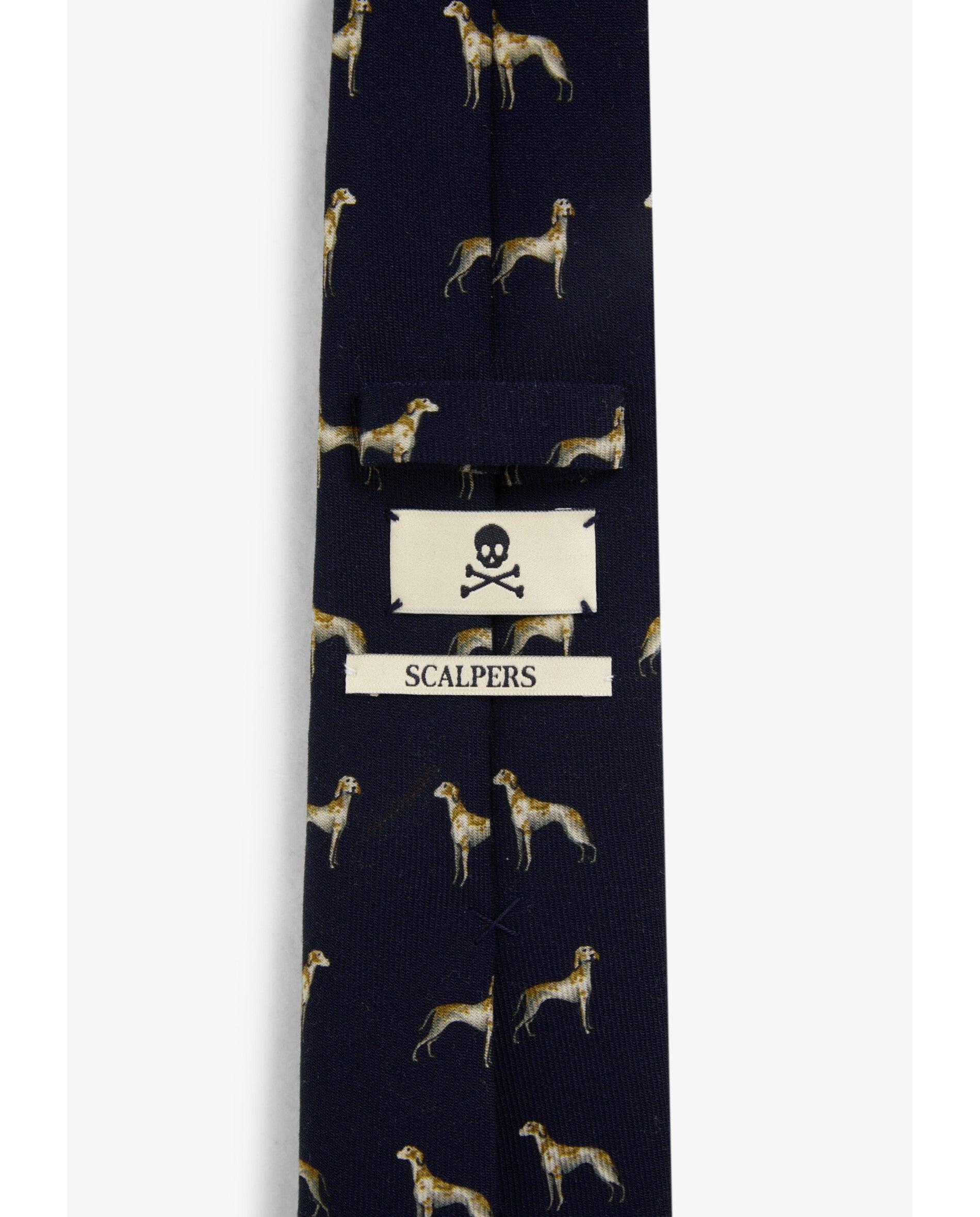 Gravata de Lã com Estampado de Cães Azul-3