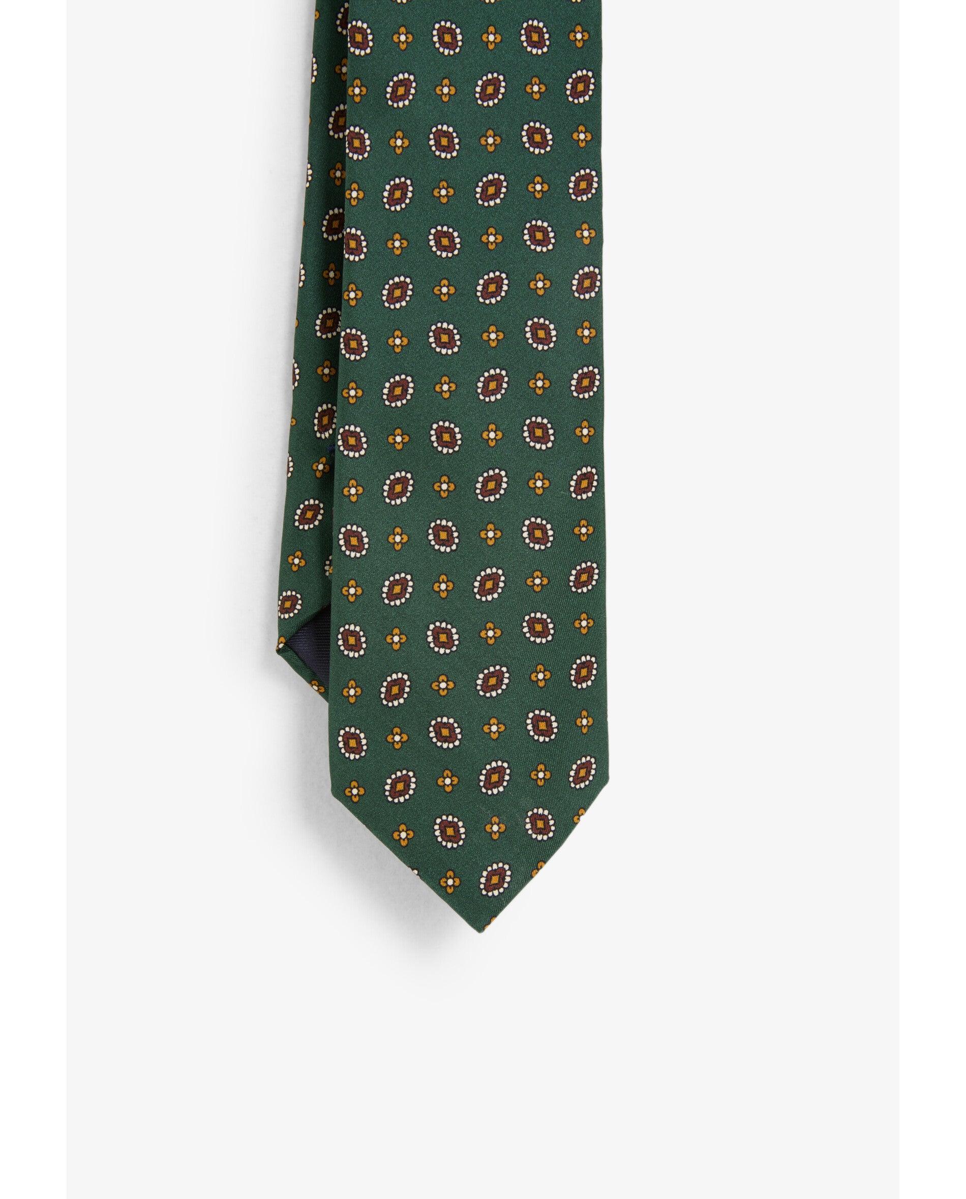 Gravata de Seda com Estampado de Inspiração Vintage Verde-2