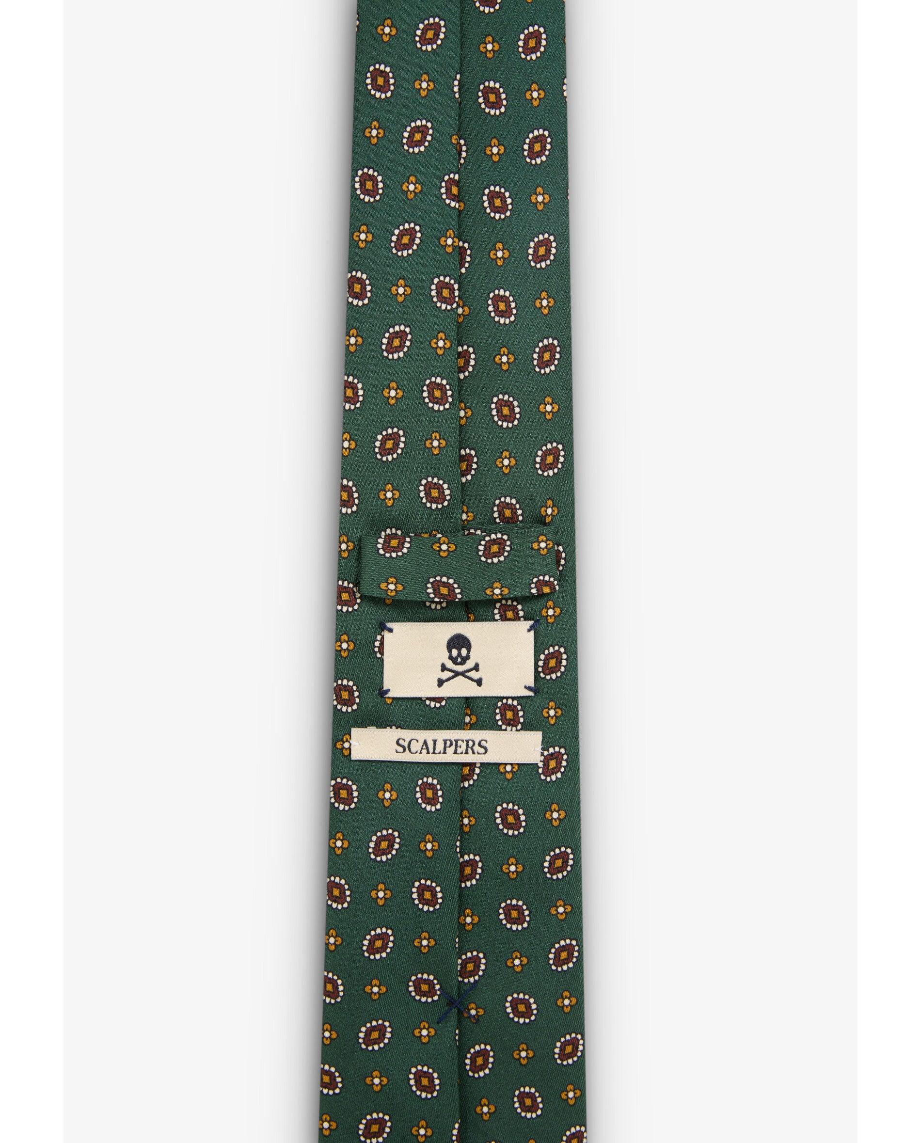 Gravata de Seda com Estampado de Inspiração Vintage Verde-3