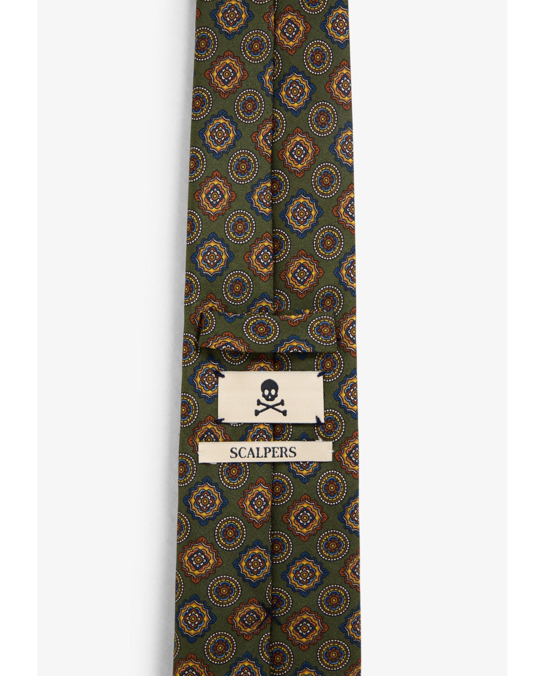 Gravata de Seda com Motivos Estampados Caqui-3