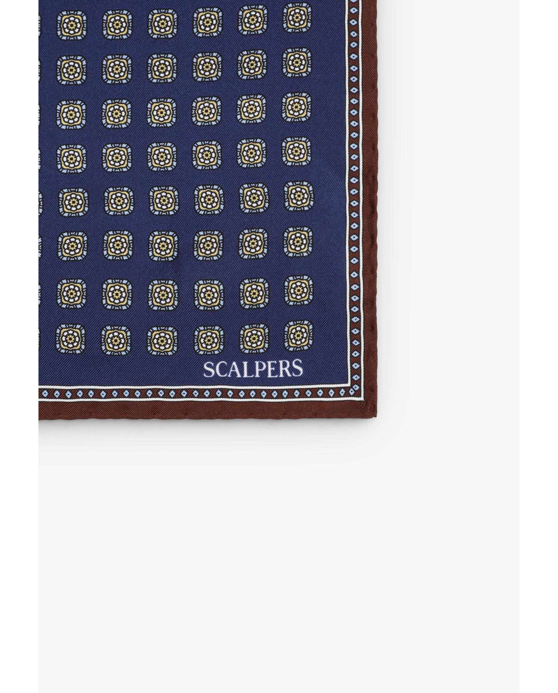 Lenço de Seda com Motivos Estampados Azul-marinho-2