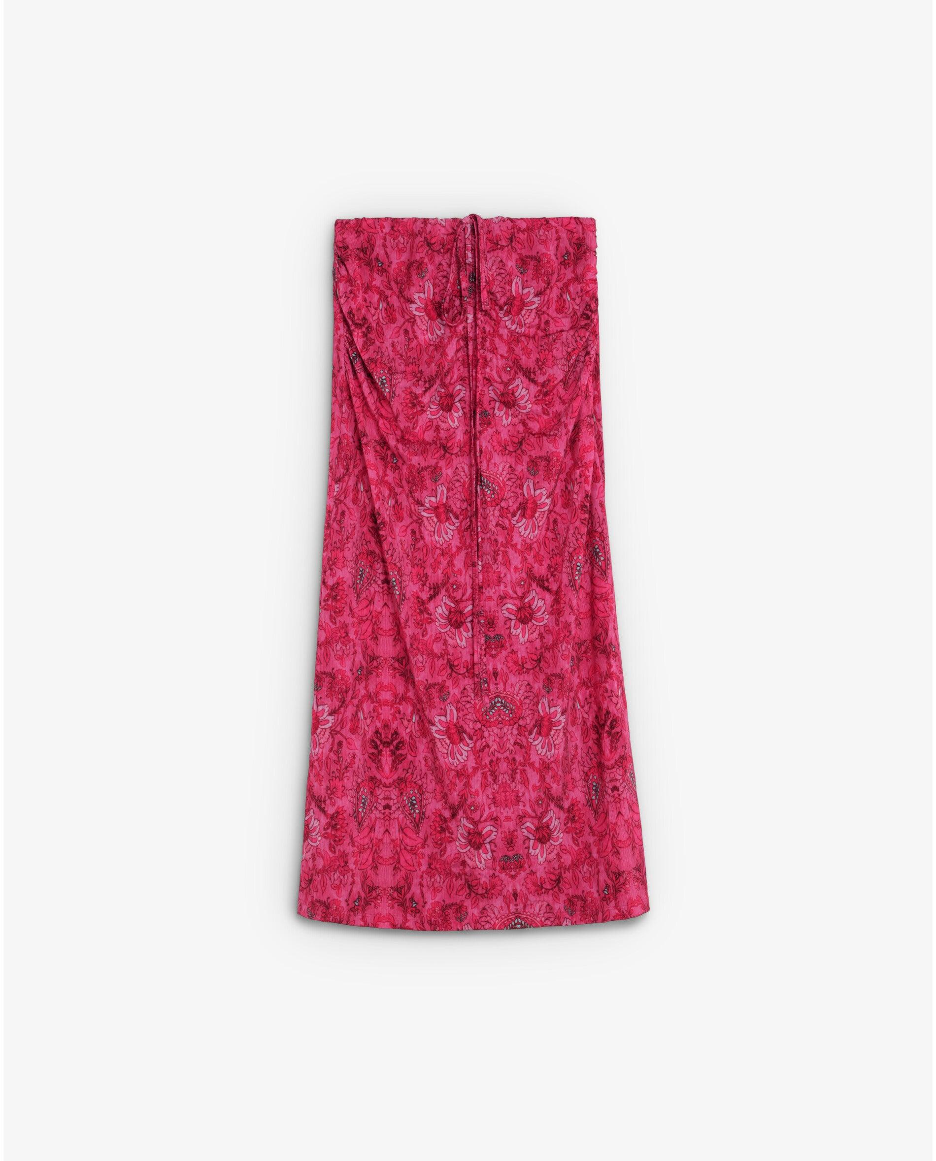 Saia Midi Estampada com Cintura Elástica Ajustável Fúcsia-4