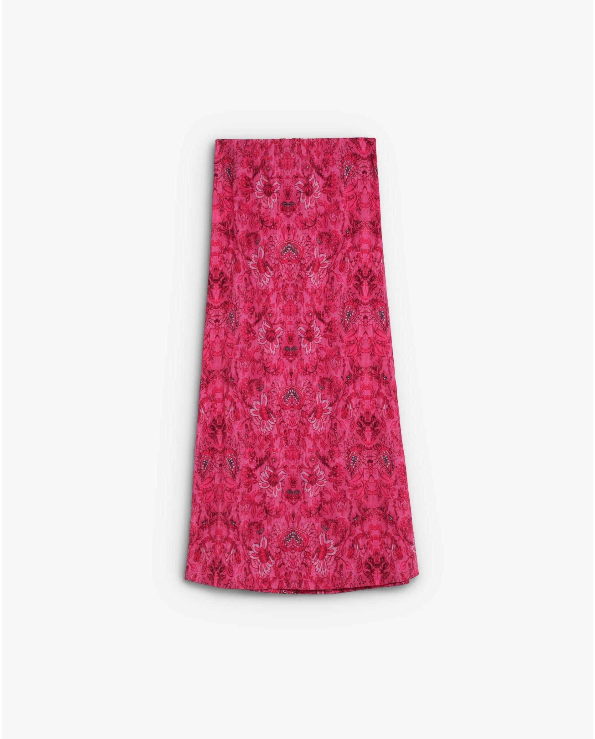 Saia Midi Estampada com Cintura Elástica Ajustável Fúcsia-5