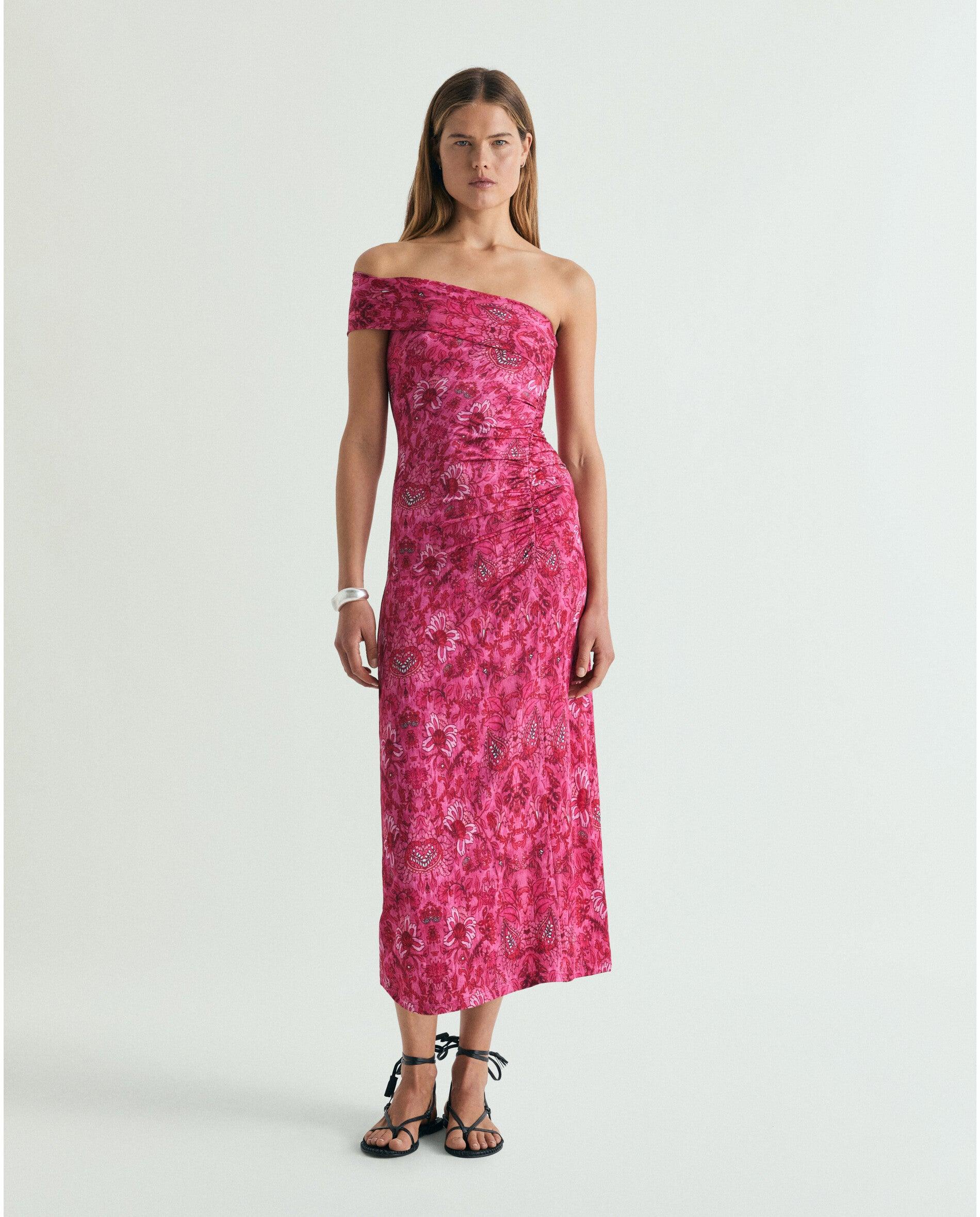Imagem 0 de Vestido Midi Estampado com Detalhe Drapeado