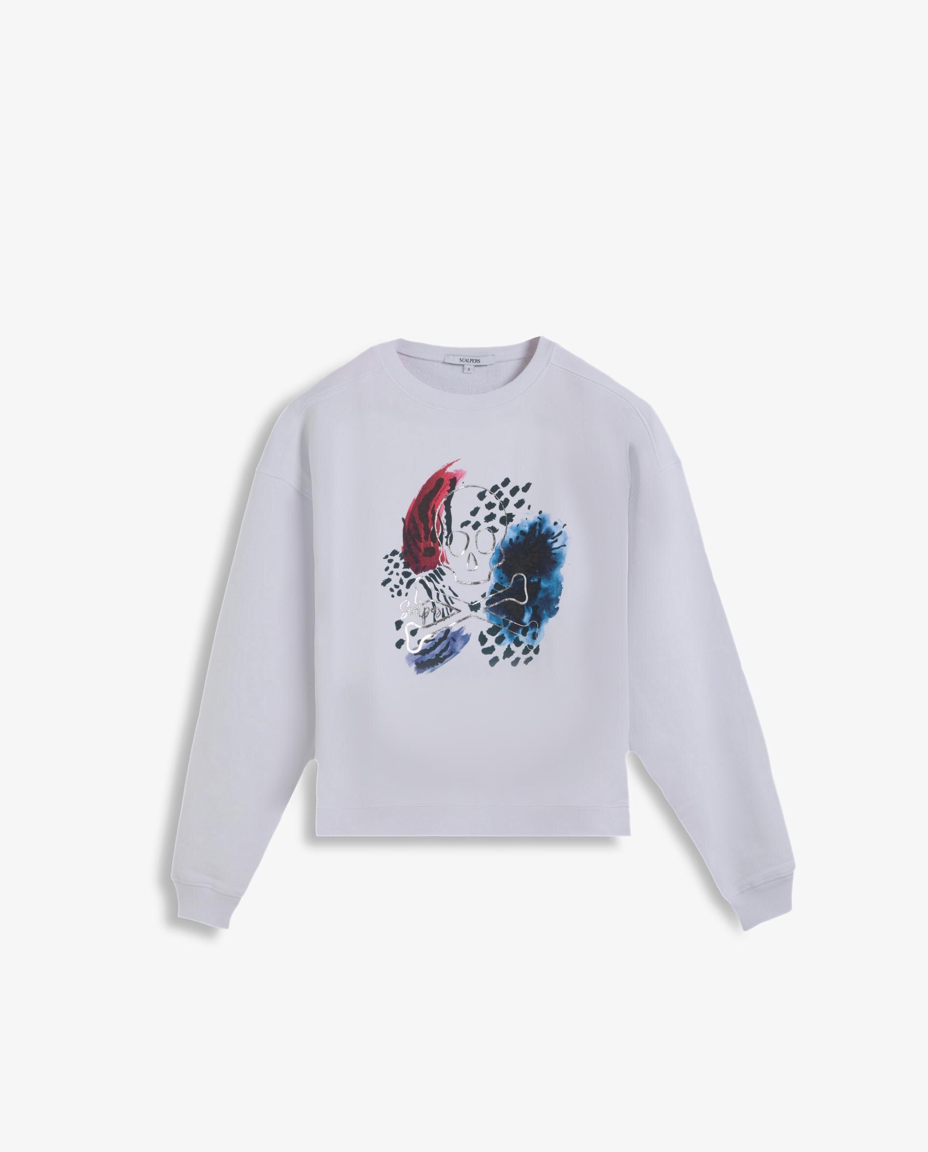 Sweatshirt de Algodão com Desenho Frontal Branco-4