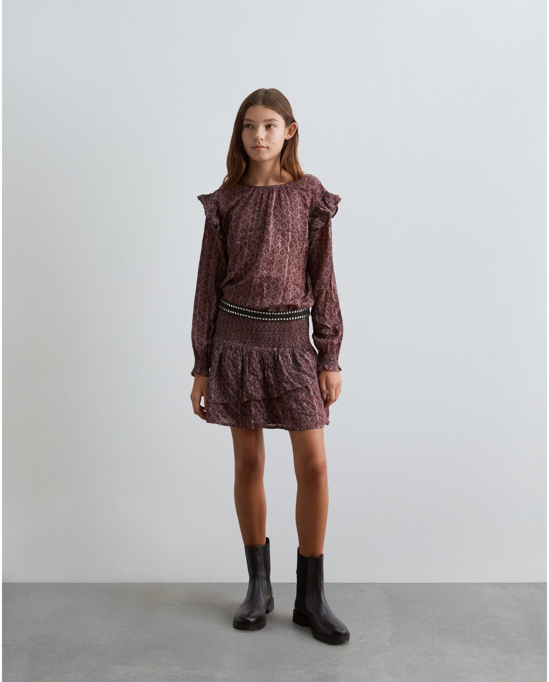 Saia Curta Estampada com Menino de Abelha Bordeaux-4