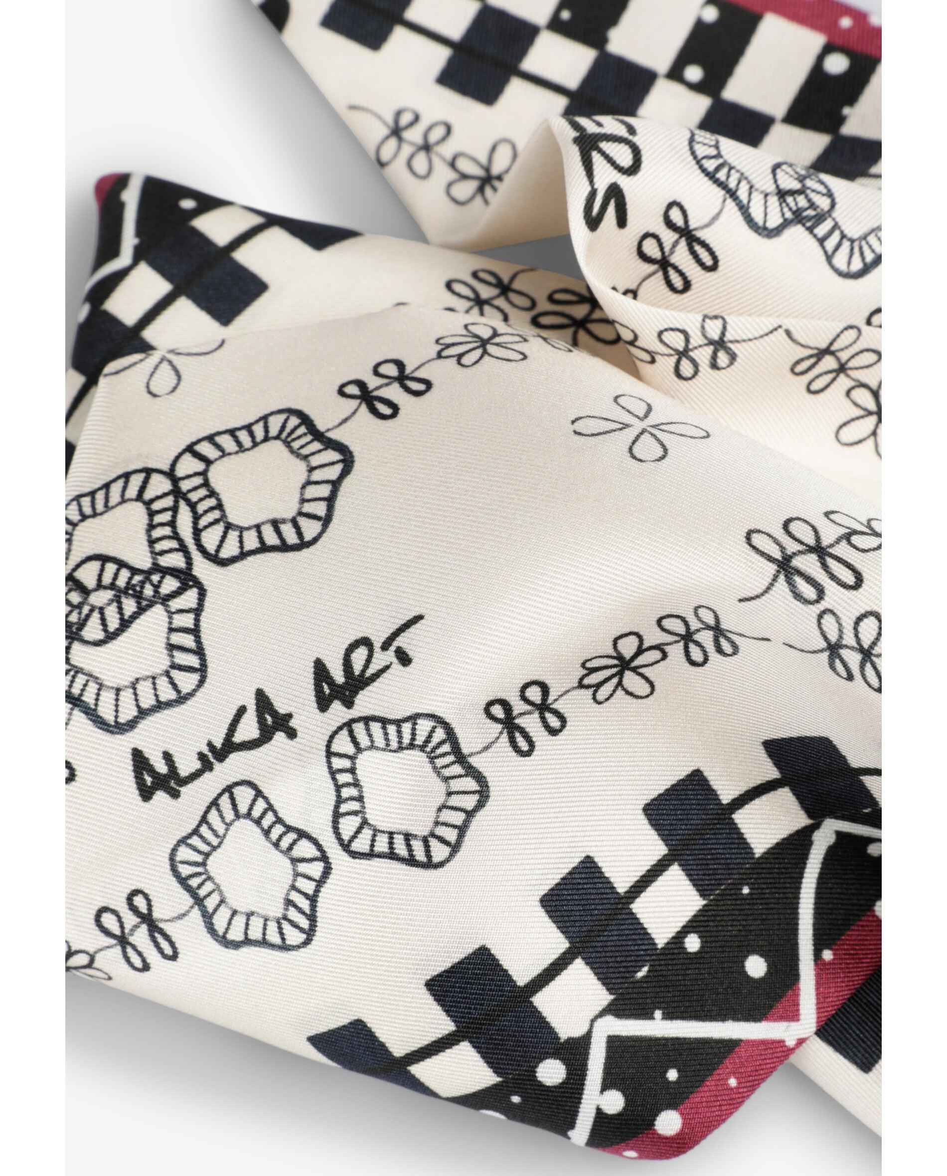 Écharpe de Seda com Estampado Branco / Preto-3