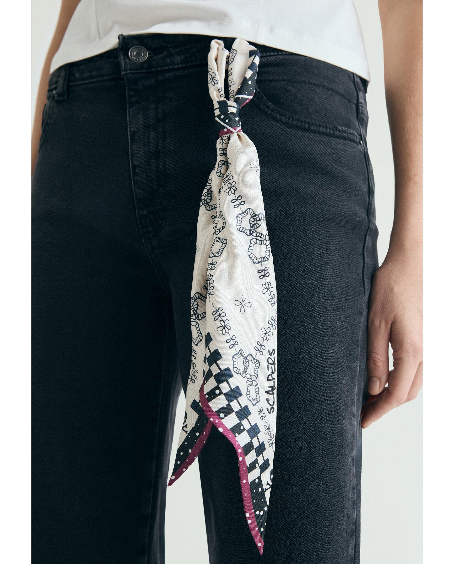 Écharpe de Seda com Estampado Branco / Preto-4