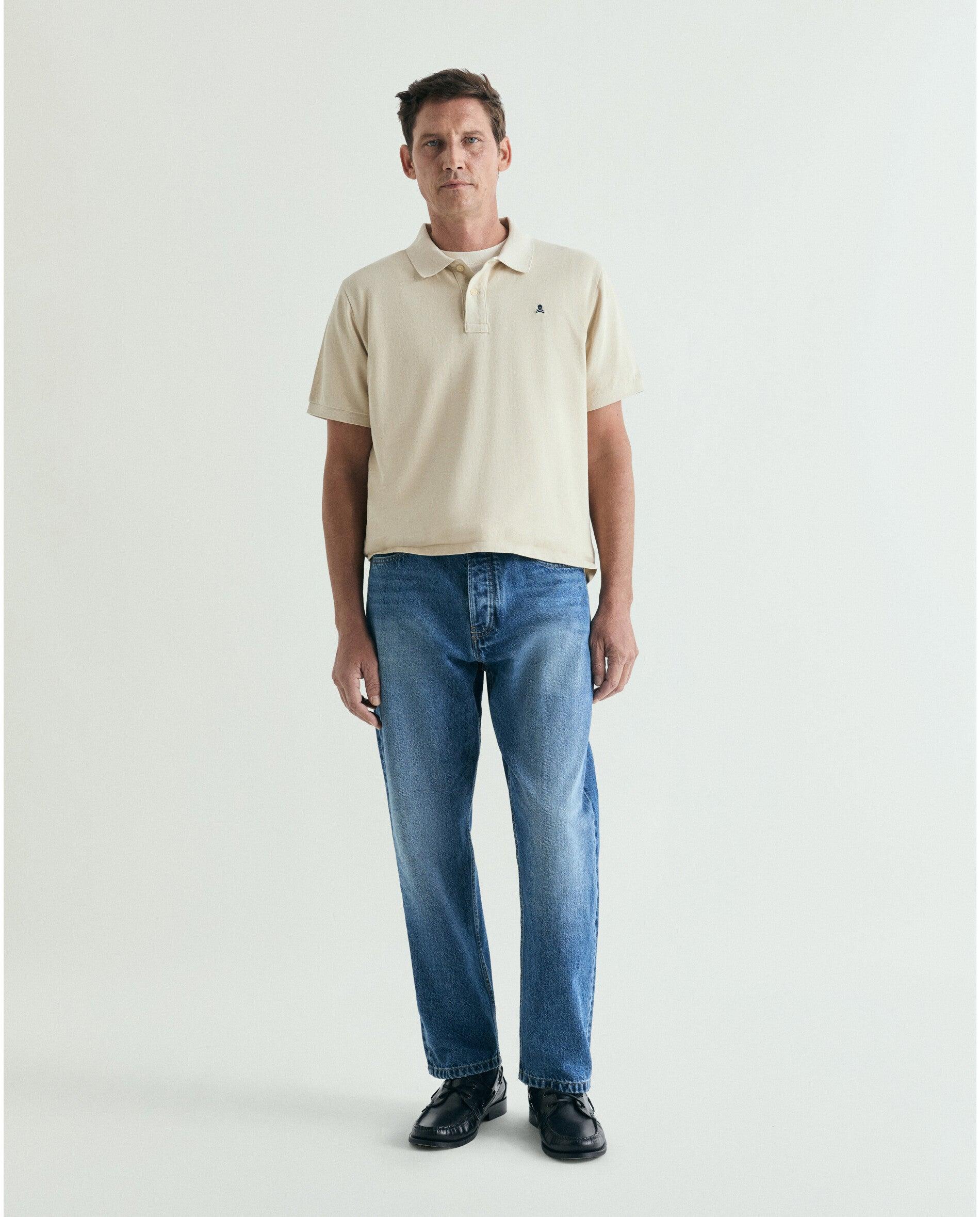Polo de Manga Curta Piqué Regular Fit Liso Bege-3