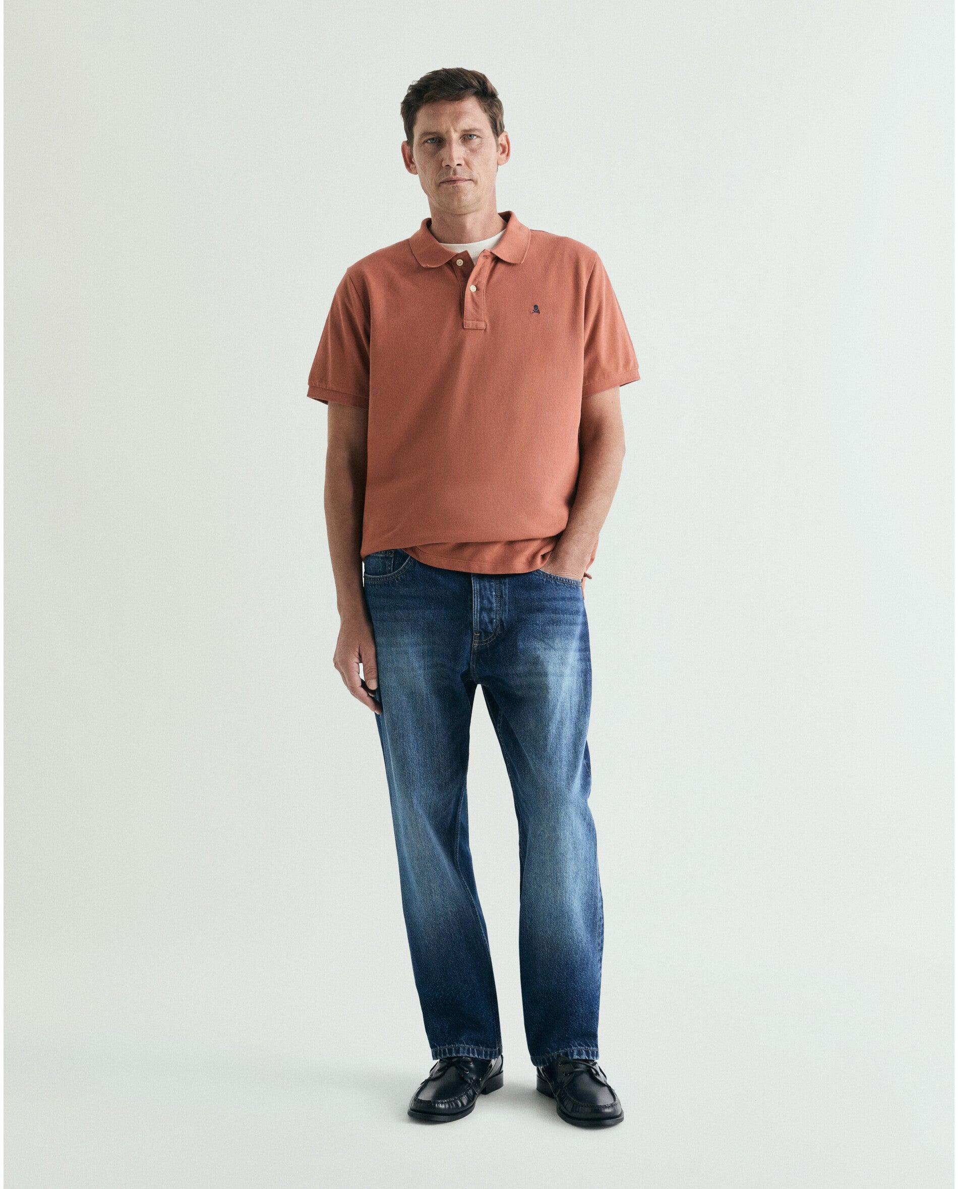 Polo de Manga Curta Piqué Regular Fit Liso Terracota-3