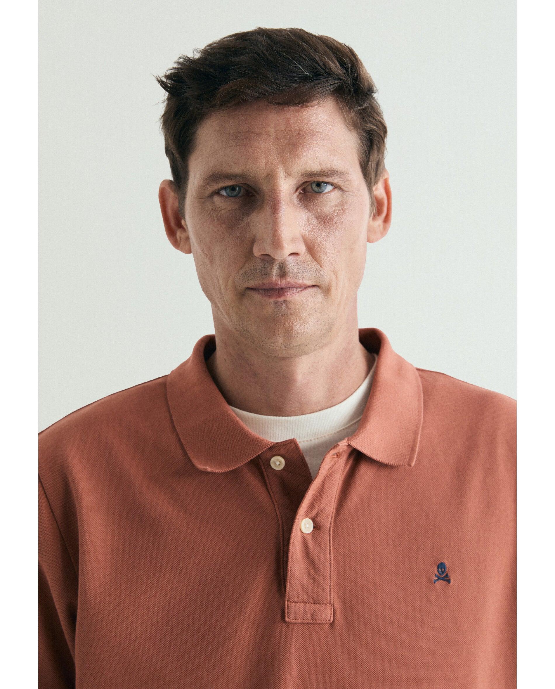 Polo de Manga Curta Piqué Regular Fit Liso Terracota-4