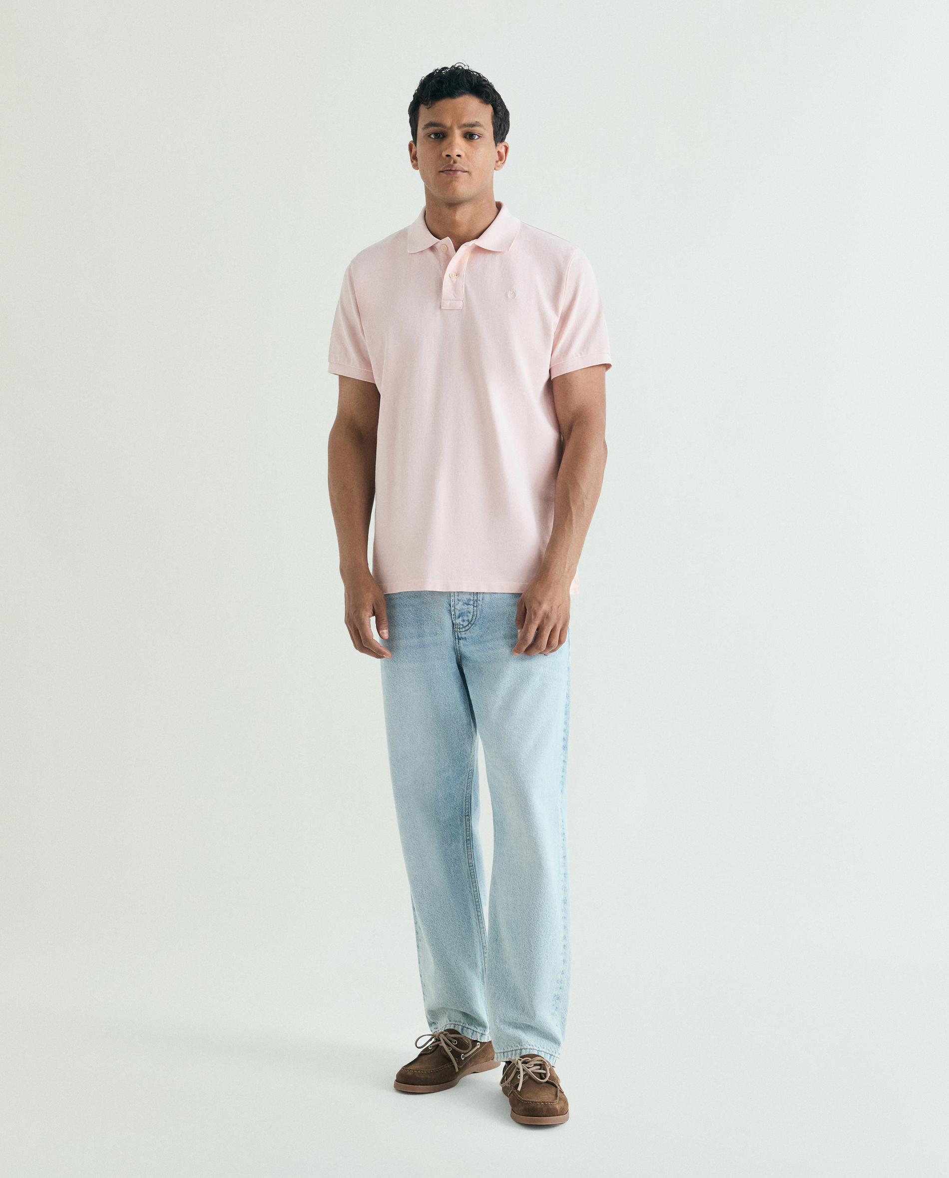 Polo de Manga Curta Piqué Regular Fit Liso Rosa-claro-3