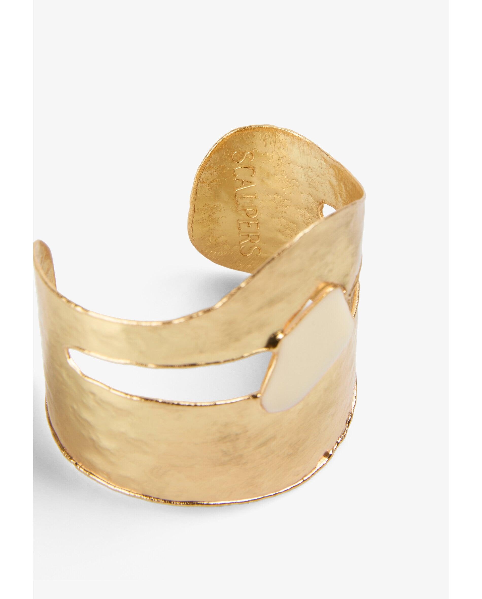Bracelete Texturizado com Pedra Decorativa Dourado-3