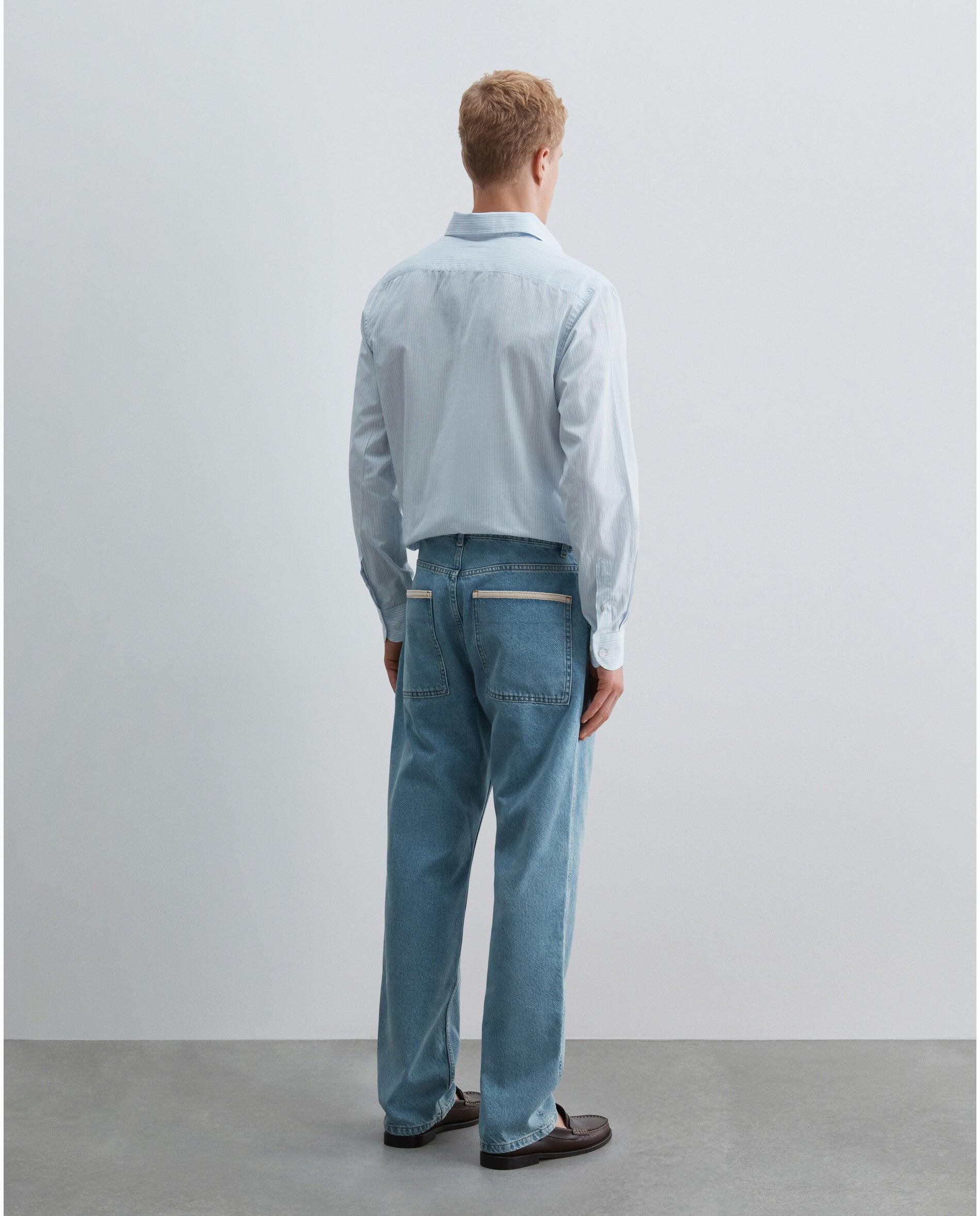 Jeans Regular Cinco Bolsos com Efeito Lavado Azul-claro-3