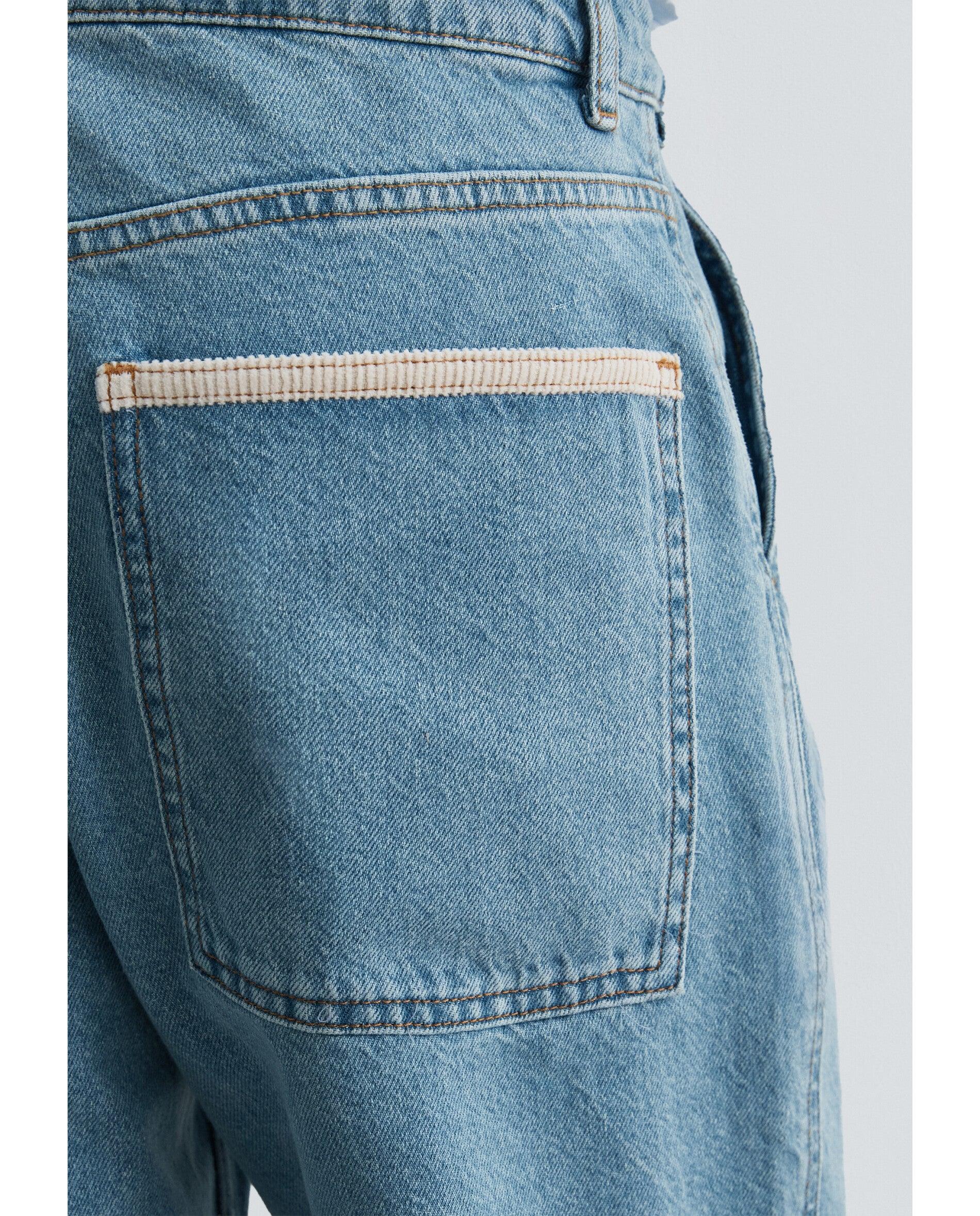 Jeans Regular Cinco Bolsos com Efeito Lavado Azul-claro-4