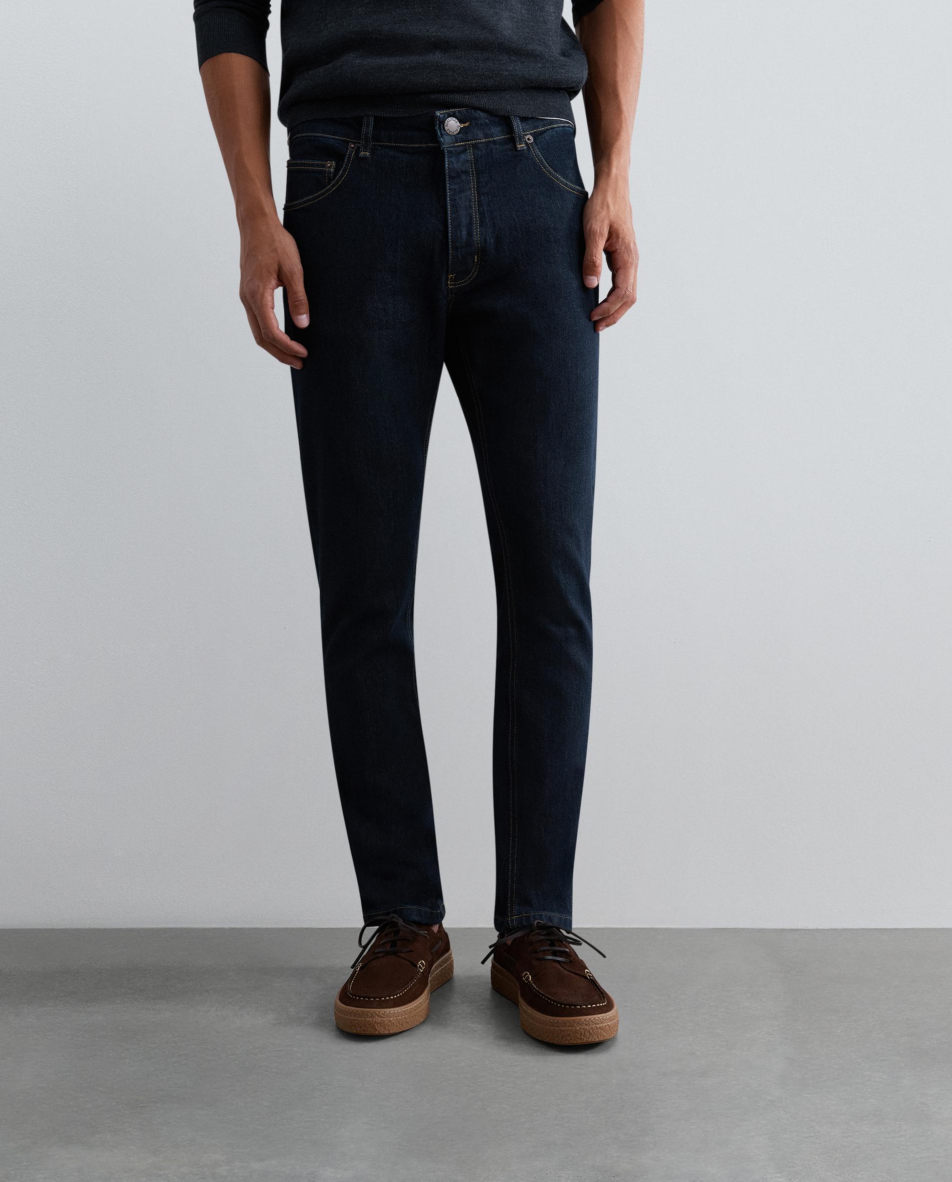 Jeans Slim Ligeiramente Elásticos com Fecho de Botões Azul-marinho-2