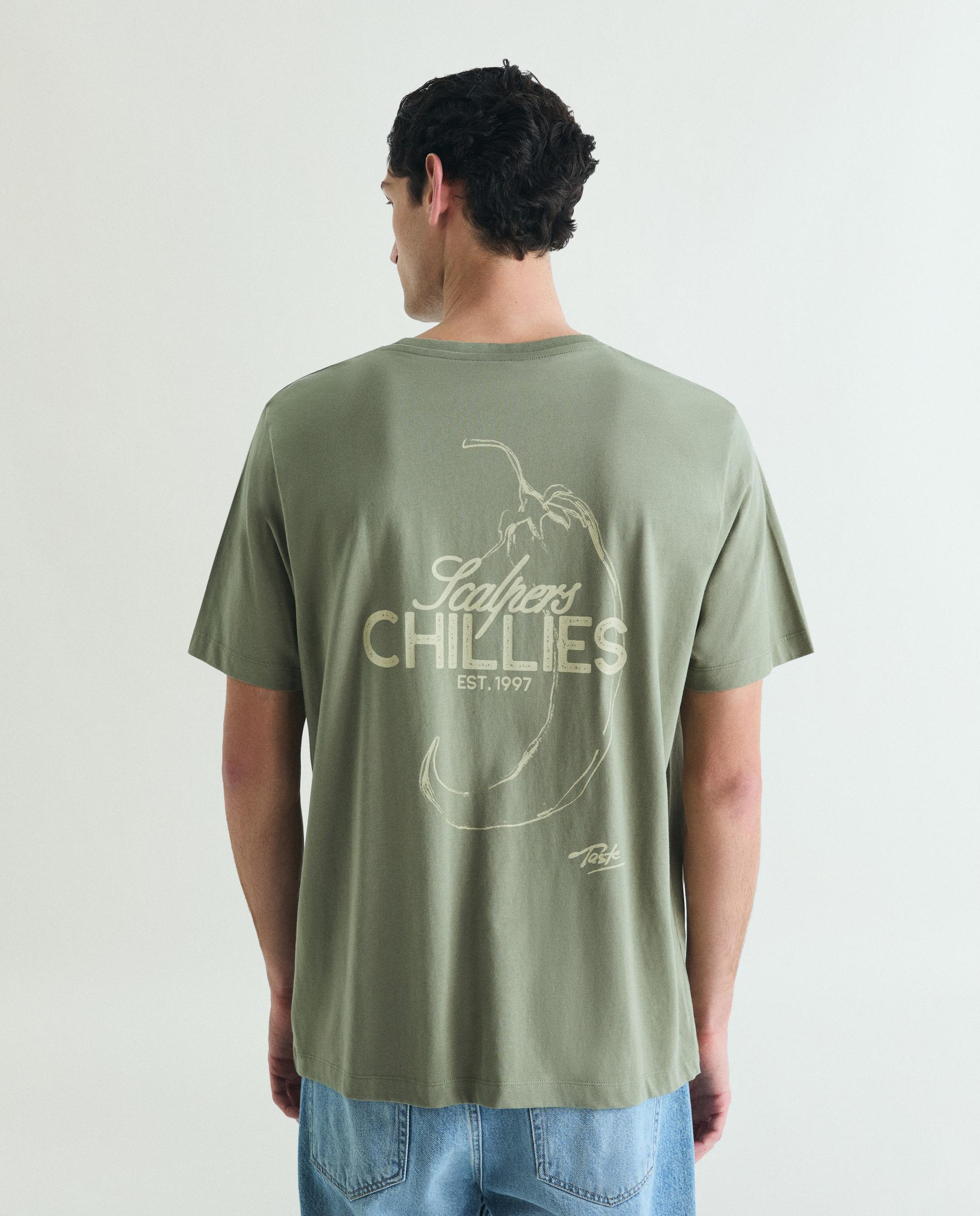 T-shirt de Manga Curta Relaxed Fit com Print Posterior Caqui-2