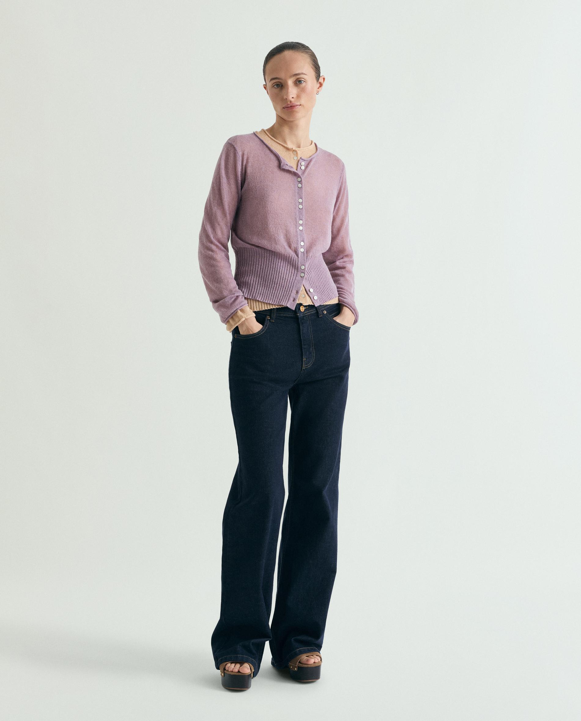 Cardigan de Malha Fina com Botões Efeito Madrepérola Rosa-3