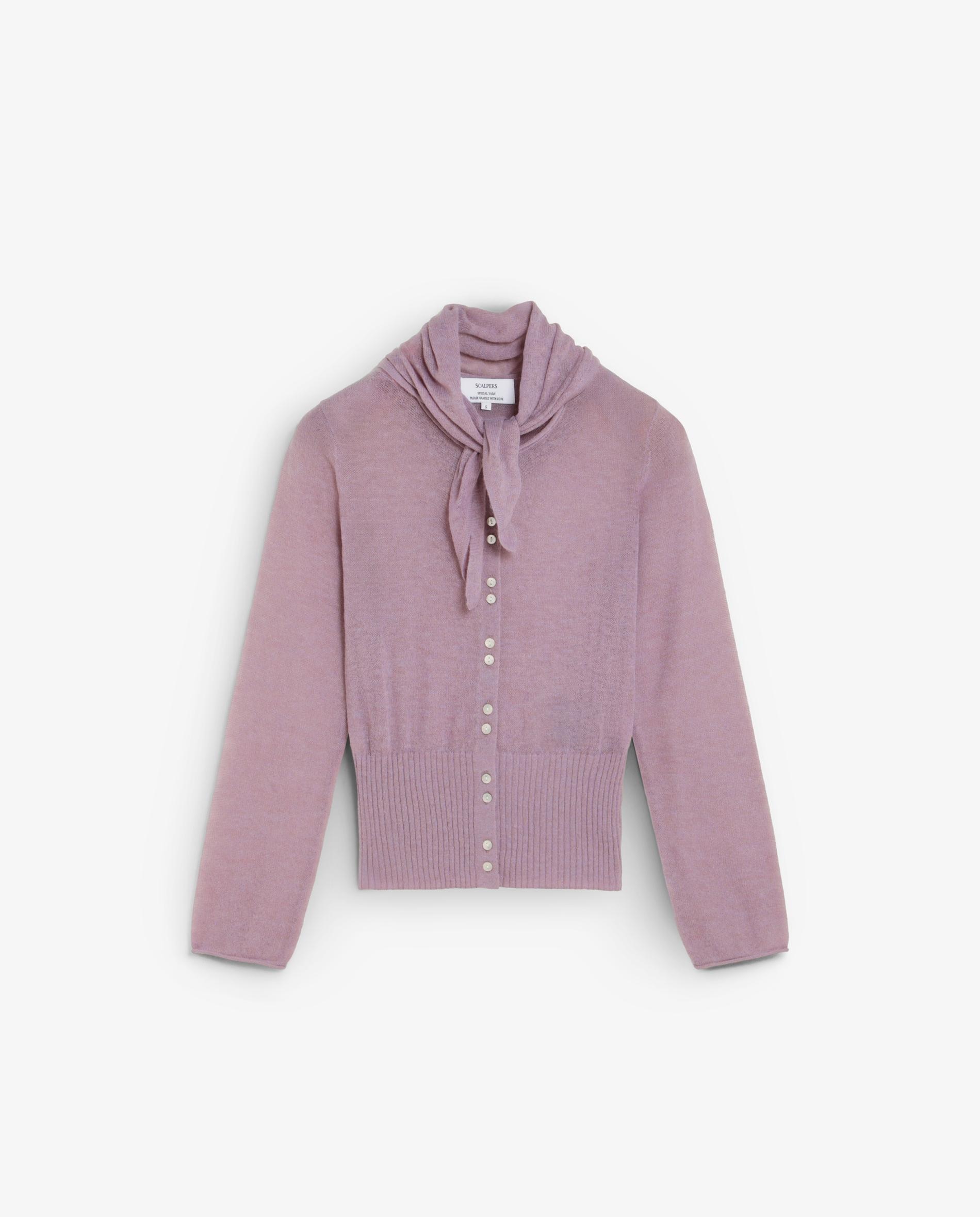 Cardigan de Malha Fina com Botões Efeito Madrepérola Rosa-5