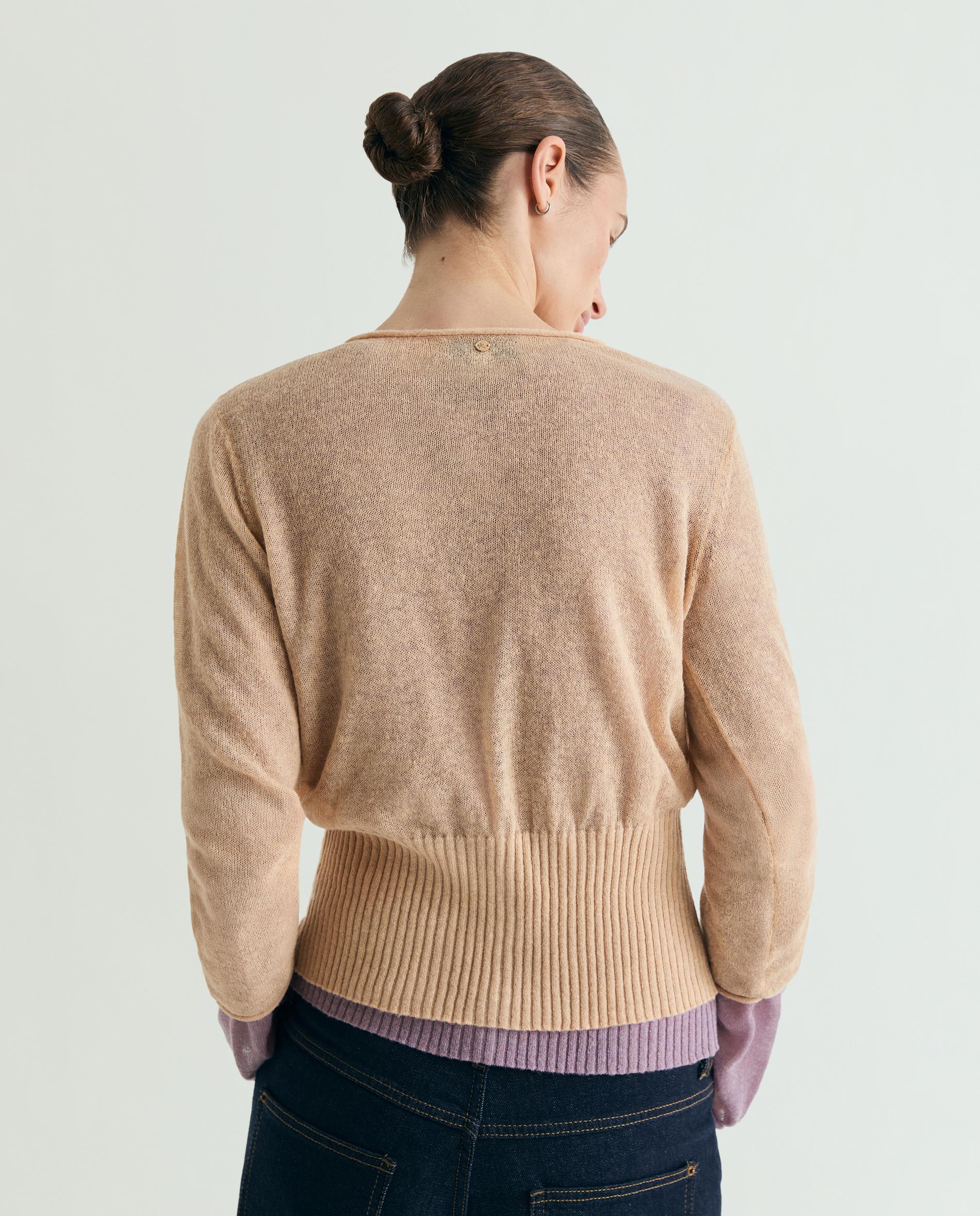 Cardigan de Malha Fina com Botões Efeito Madrepérola Mostarda-2