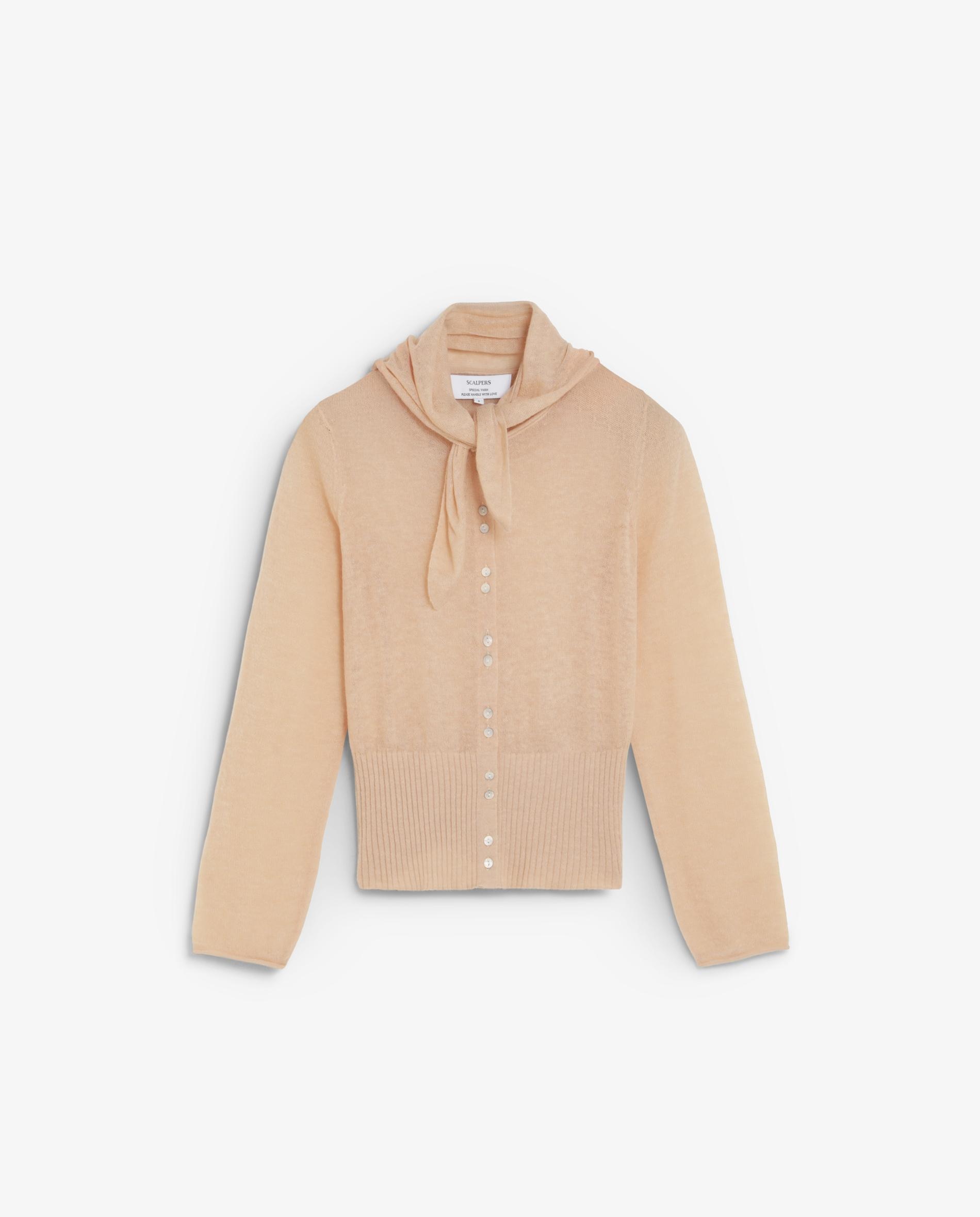 Cardigan de Malha Fina com Botões Efeito Madrepérola Mostarda-4