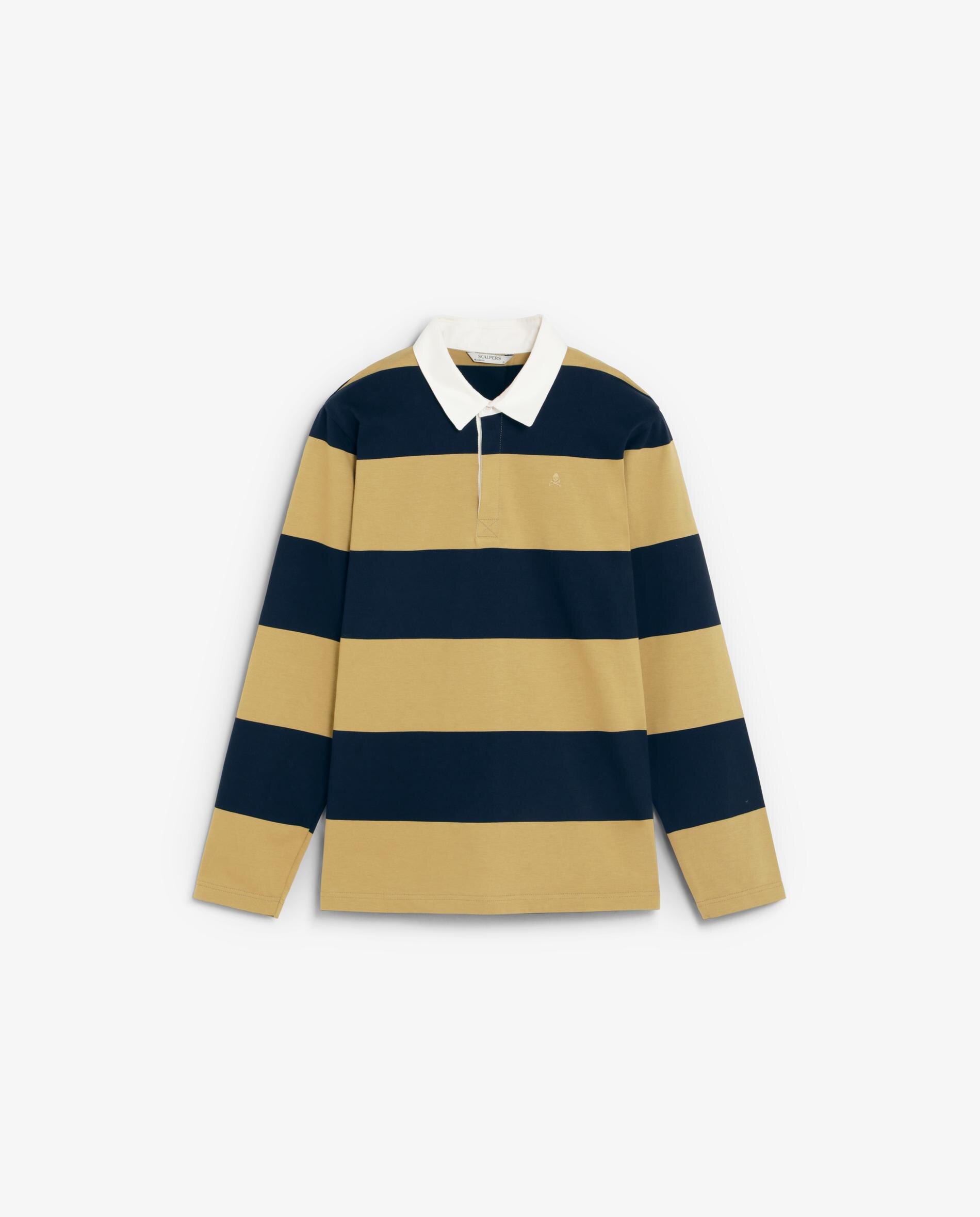 Polo de Manga Comprida Às Riscas Horizontais Azul-marinho / Amarelo-5