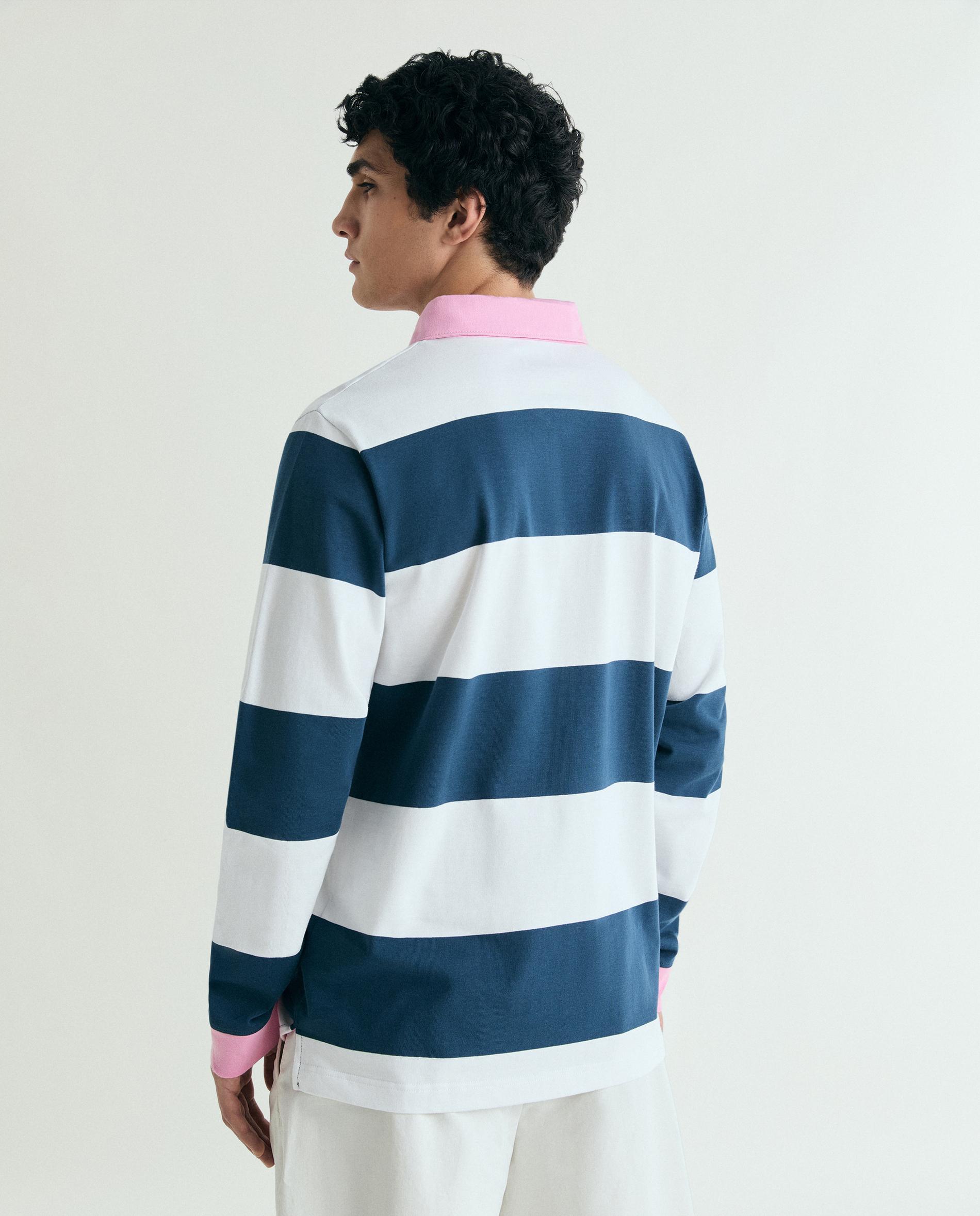 Sweatshirt de Manga Comprida Às Riscas com Gola Polo Azul/Branco-3