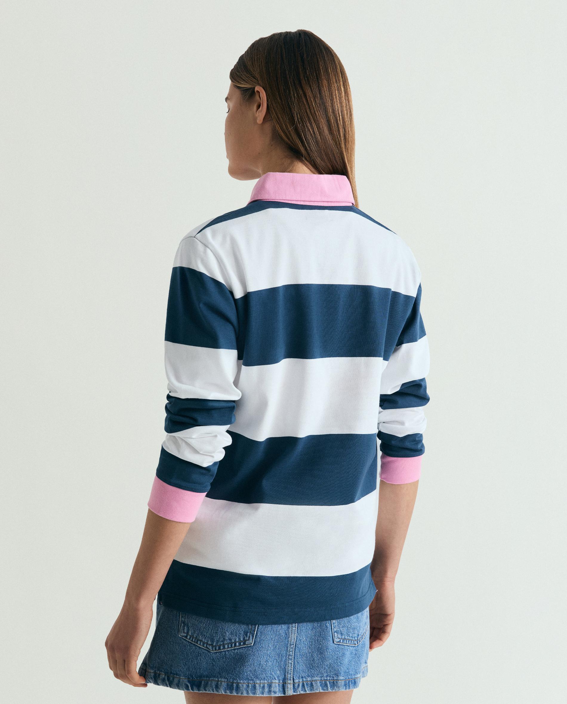 Sweatshirt de Manga Comprida Às Riscas com Gola Polo Azul/Branco-6